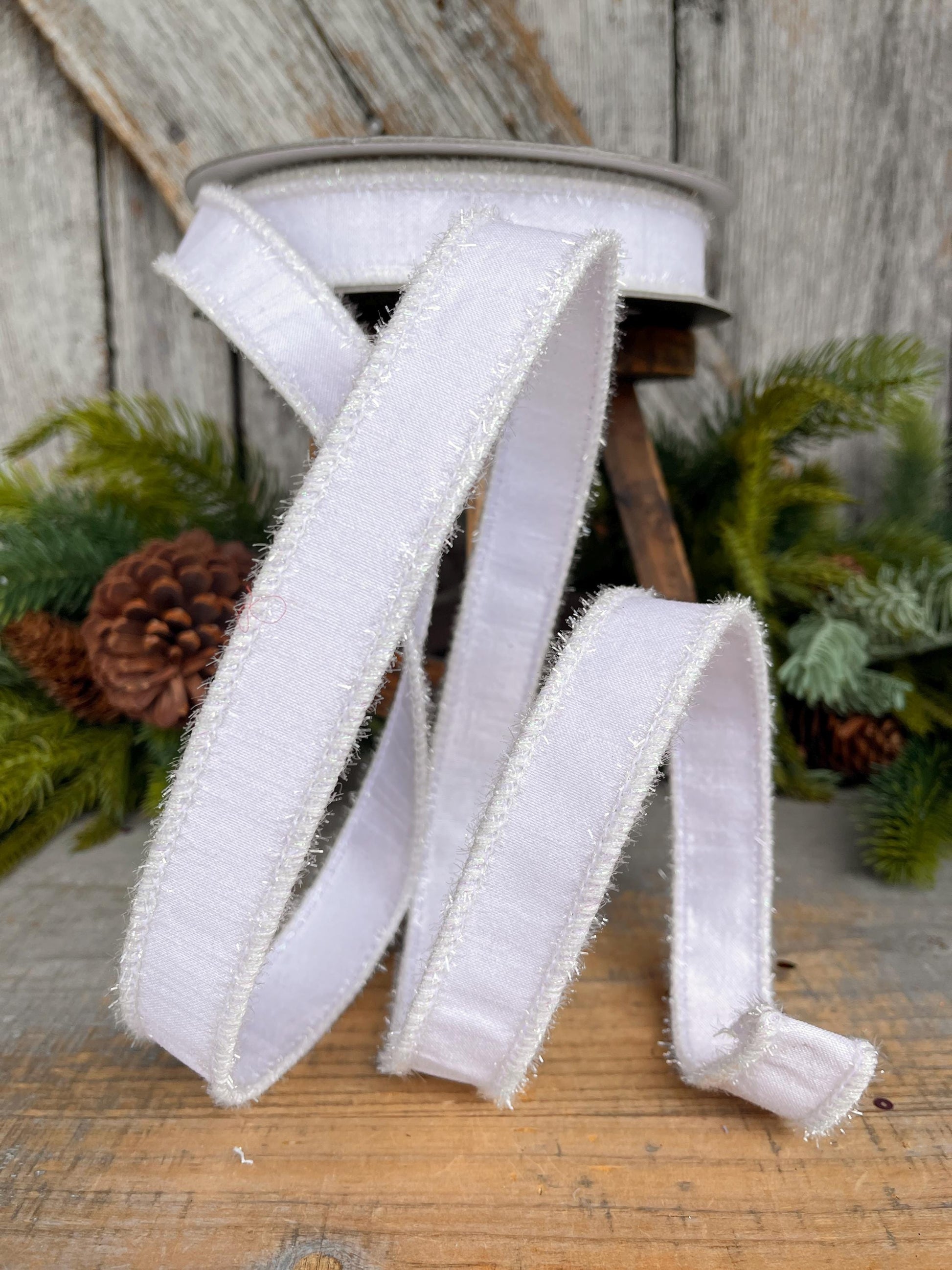 1" White Ribbon, White Iridescent Tinsel Ribbon, Christmas RIbbon, Designer Ribbon, RK790-44