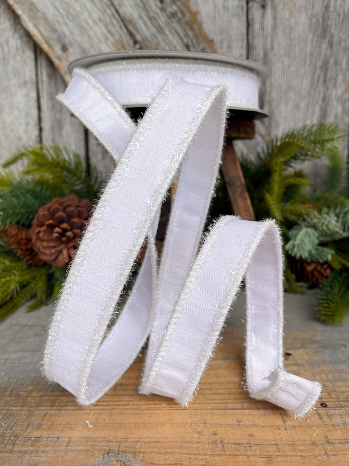 1" White Ribbon, White Iridescent Tinsel Ribbon