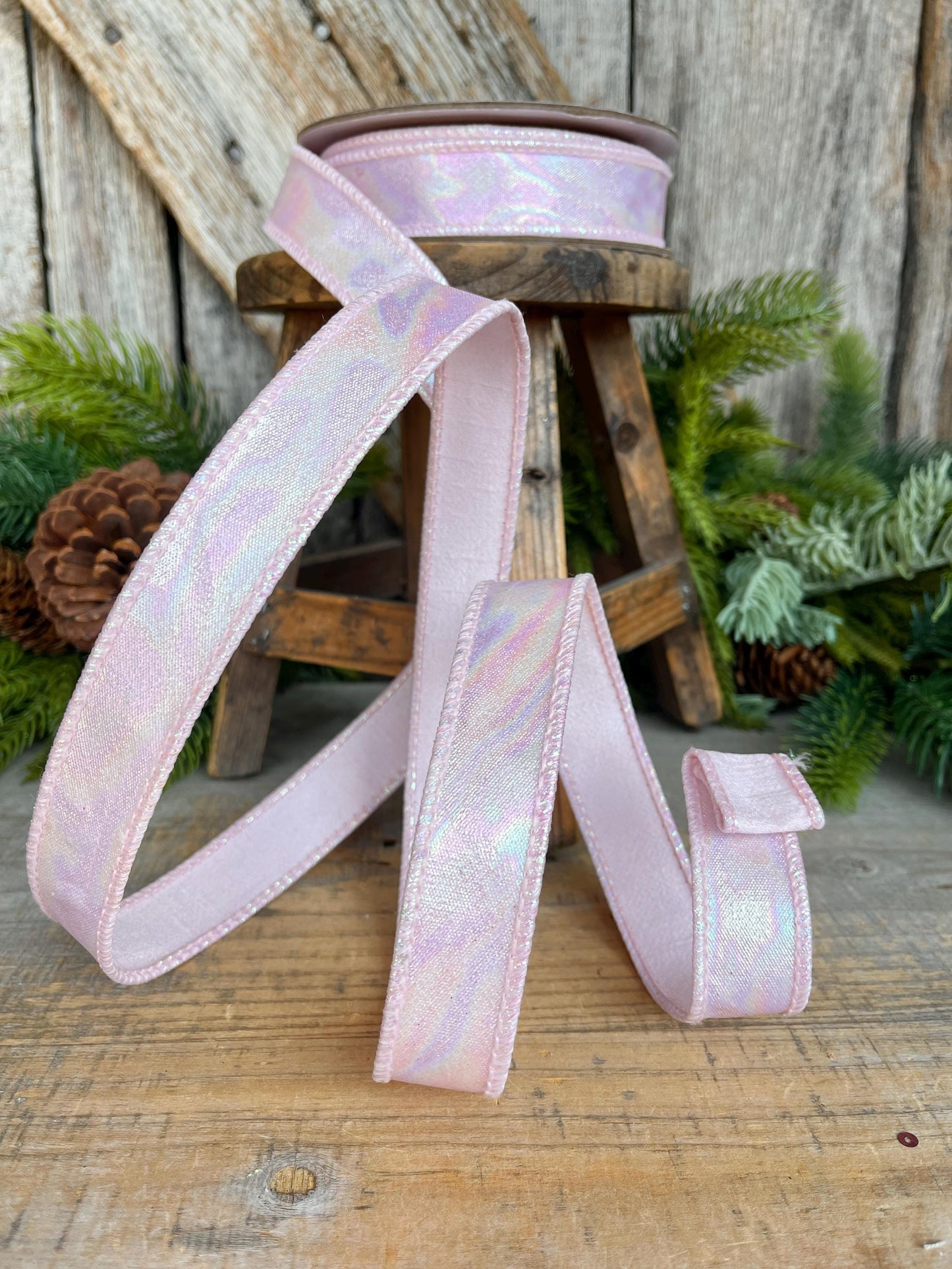 1" Pink Iridescent Ribbon, Farrisilk Ribbon, Pink Aurora Ribbon