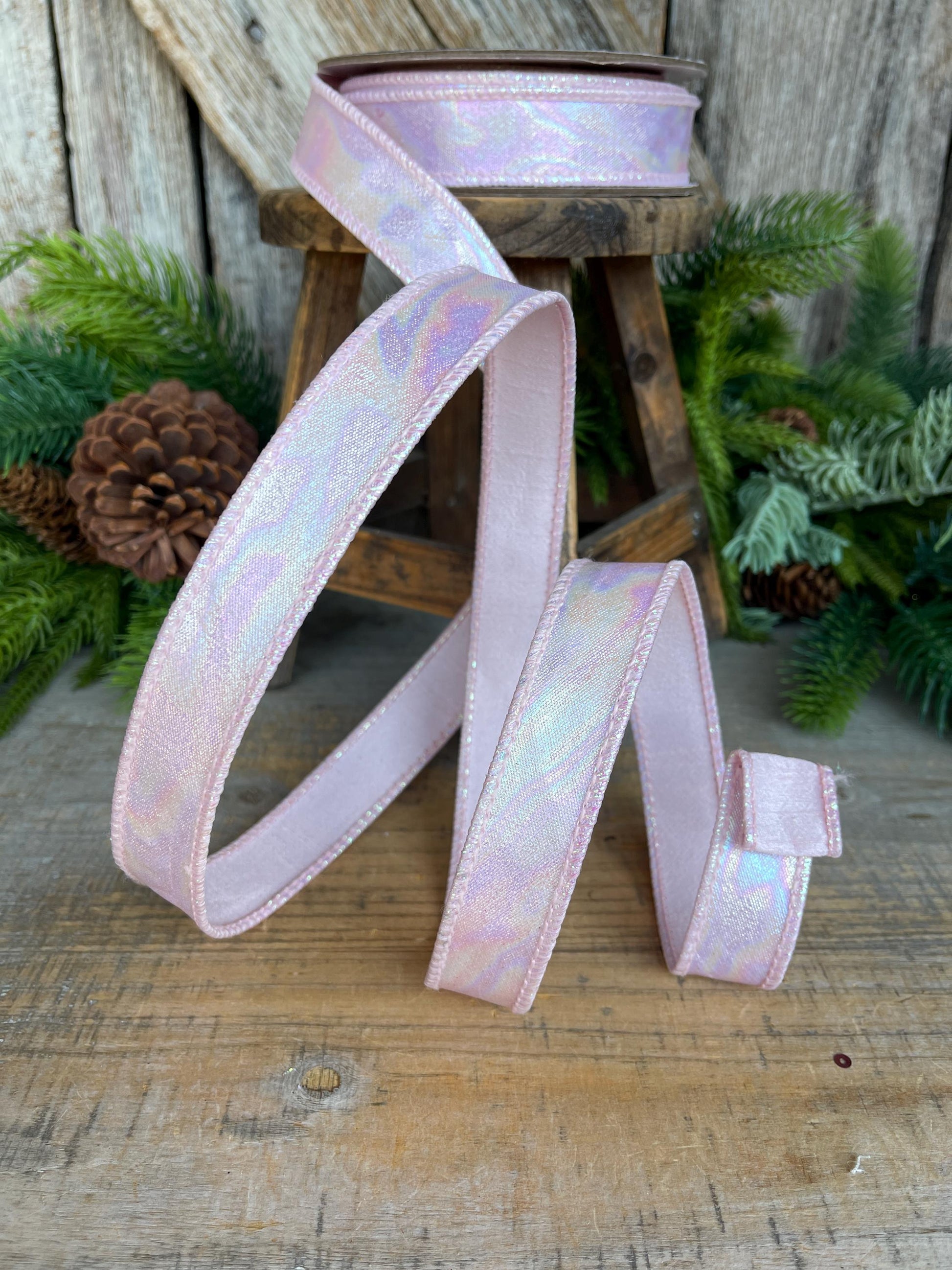 1" Pink Iridescent Ribbon, Farrisilk Ribbon, Pink Aurora Ribbon, Christmas Ribbon, RK867-14