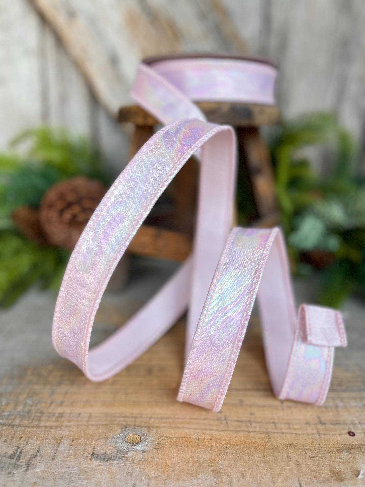 1" Pink Iridescent Ribbon, Farrisilk Ribbon, Pink Aurora Ribbon