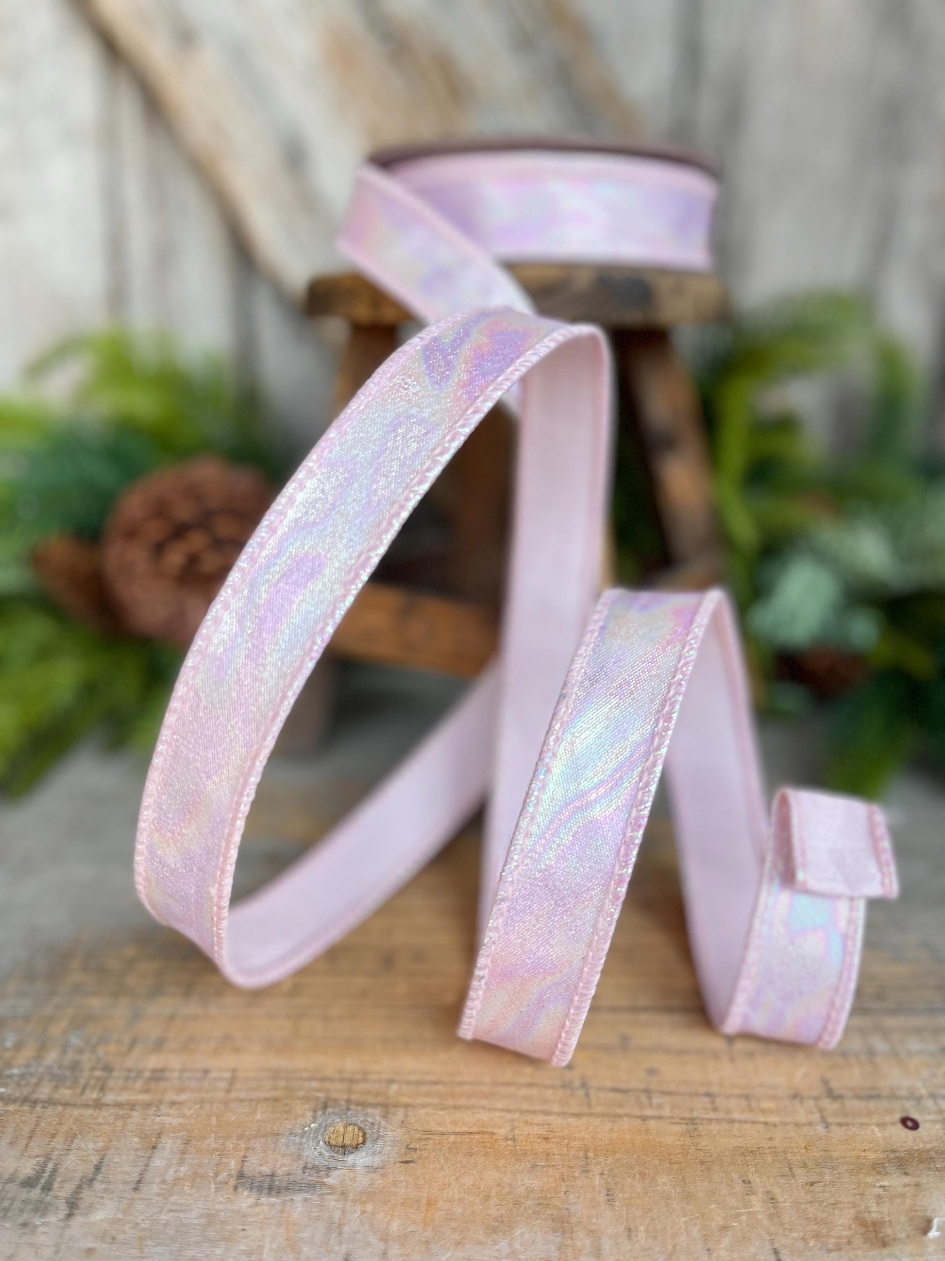 1" Pink Iridescent Ribbon, Farrisilk Ribbon, Pink Aurora Ribbon