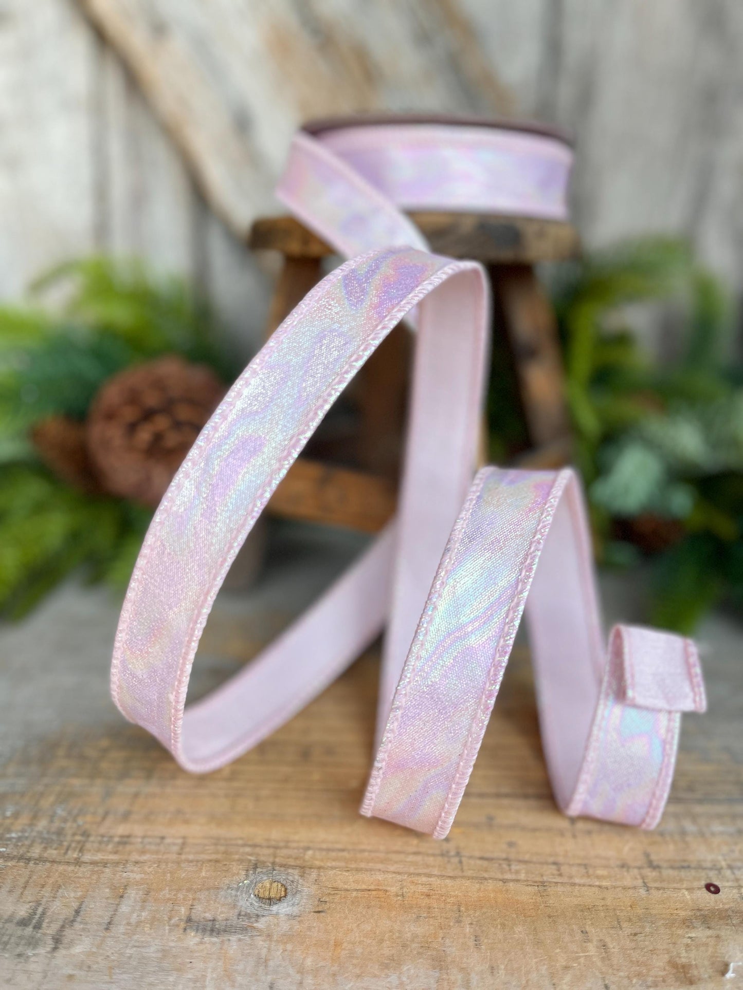 1" Pink Iridescent Ribbon, Farrisilk Ribbon, Pink Aurora Ribbon