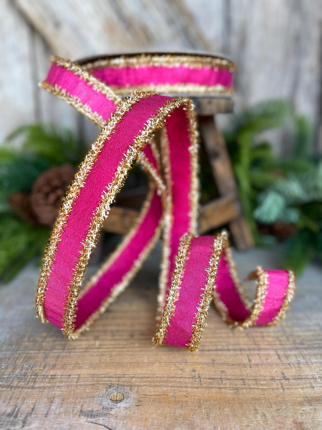 1" Hot Pink &amp; Gold Ribbon, Christmas Ribbon