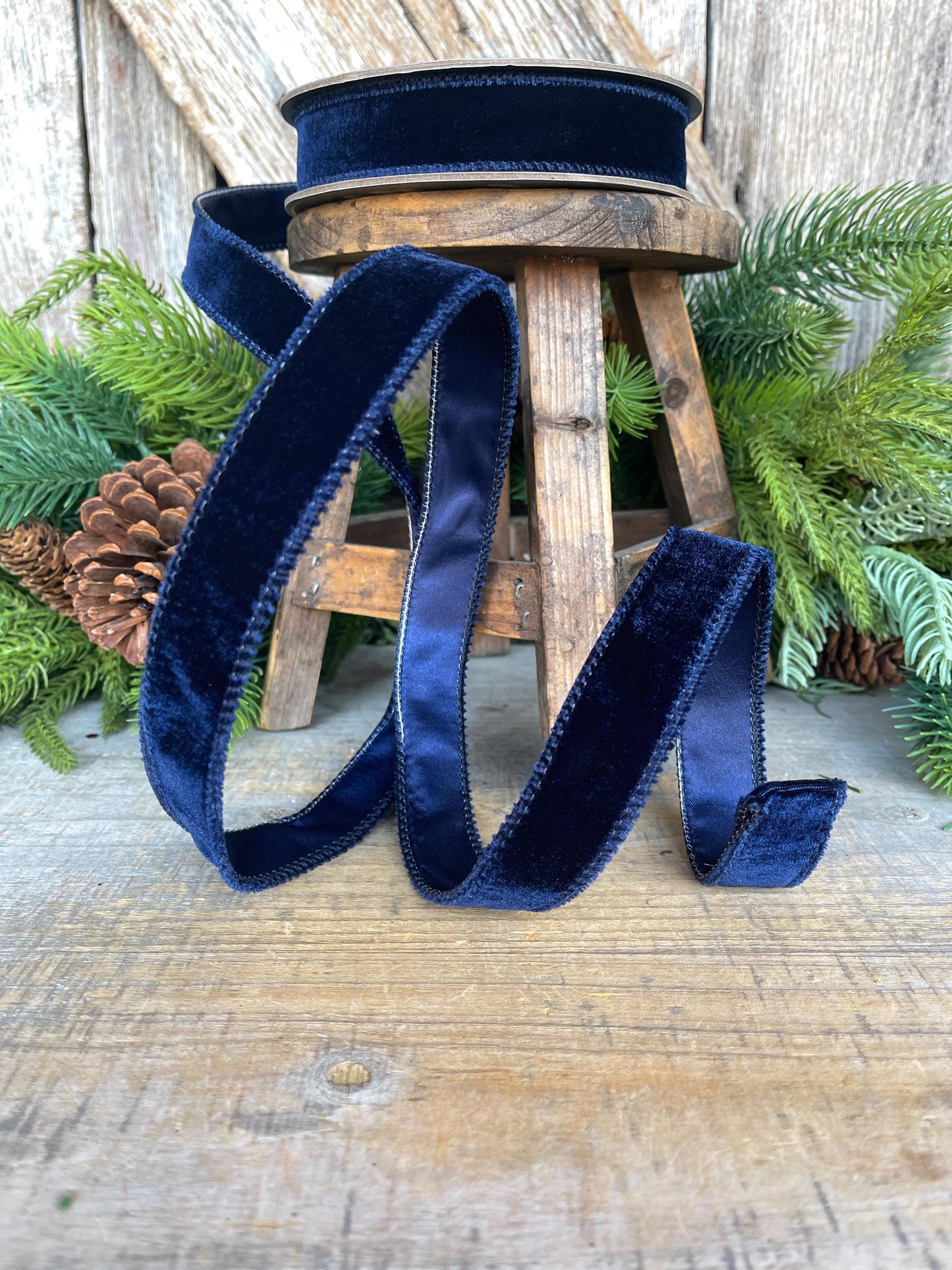 Navy Blue Velvet Wired Ribbon: 1-inch, 10 Yards, Christmas Bow Supply