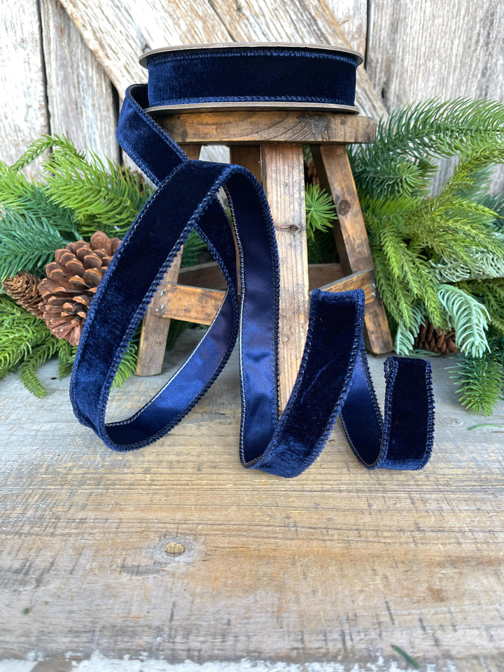 Navy Blue Velvet Wired Ribbon: 1-inch, 10 Yards, Christmas Bow Supply