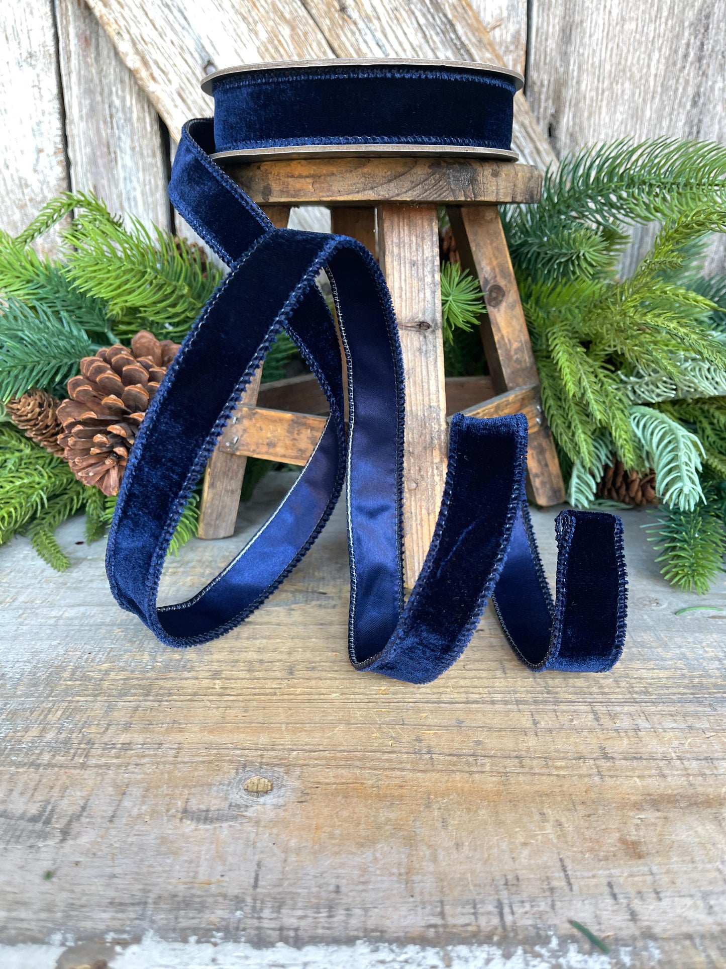 Navy Blue Velvet Wired Ribbon: 1-inch, 10 Yards, Christmas Bow Supply