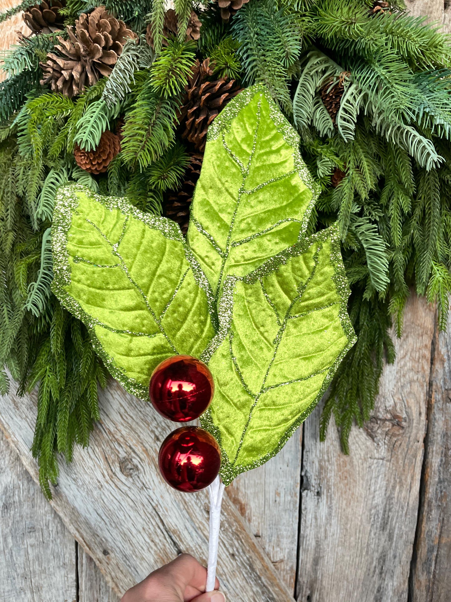 30" Lime Green Holly Leaf Spray, Christmas Holly Leaf Floral Stem, Green Floral Picks Stems
