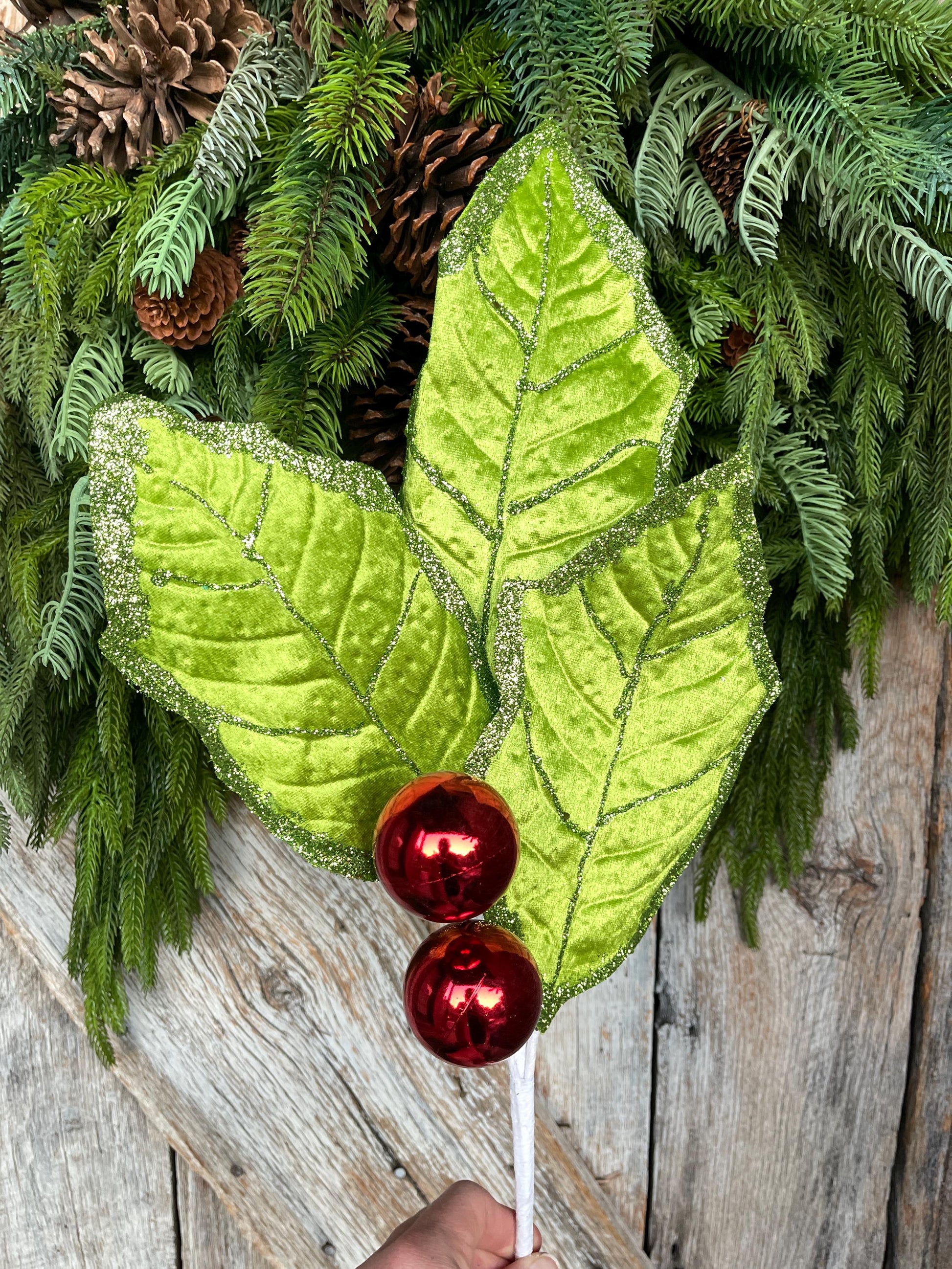 30" Lime Green Holly Leaf Spray, Christmas Holly Leaf Floral Stem, Green Floral Picks Stems