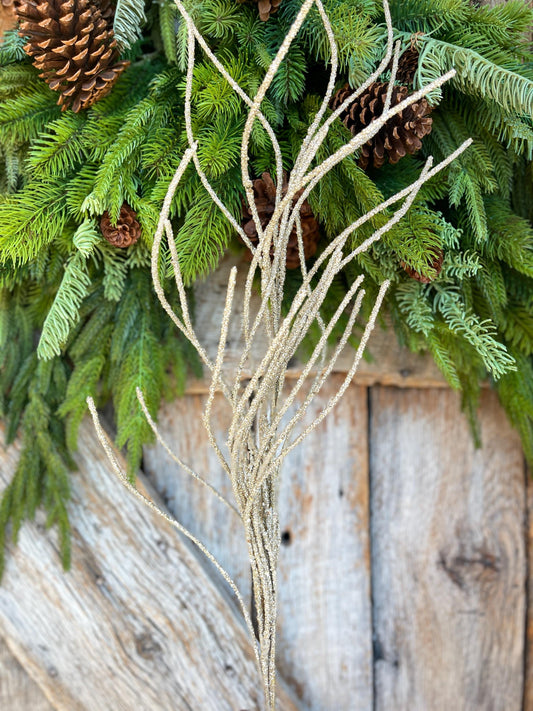 30" Champagne Gold Glitter Twig, Gold Christmas Spray, Christmas Tree Topper Spray
