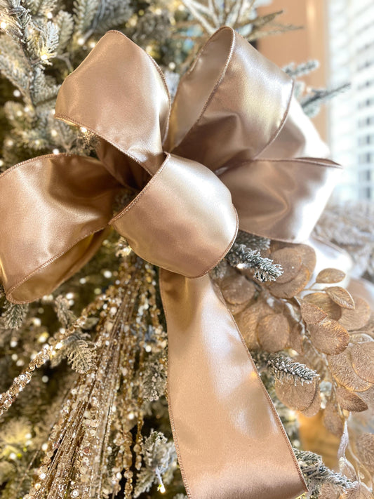 4" Champagne Gold Satin Ribbon, Christmas Ribbon, Shimmer Satin Ribbon