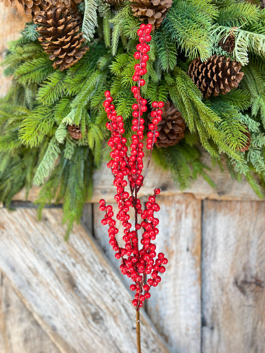 24" Bright Red Berry Spray, Christmas Berries Stem, Christmas Tree Berries