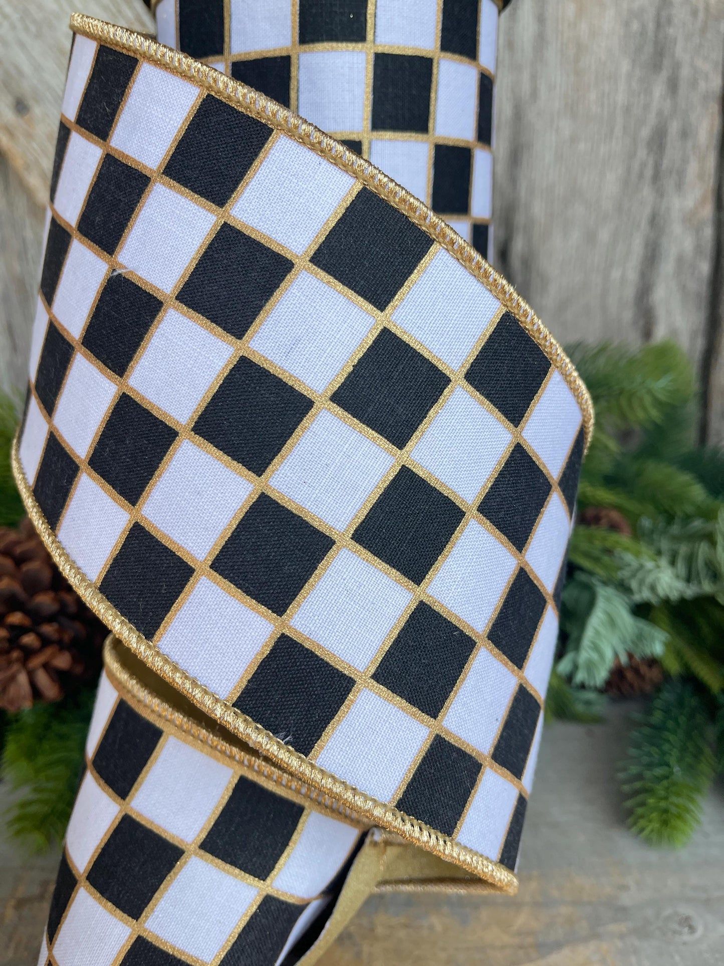 4" Black and White Check Ribbon, Christmas Ribbon