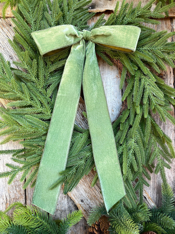 18" Olive Green Velvet Bow, Wreath Bow