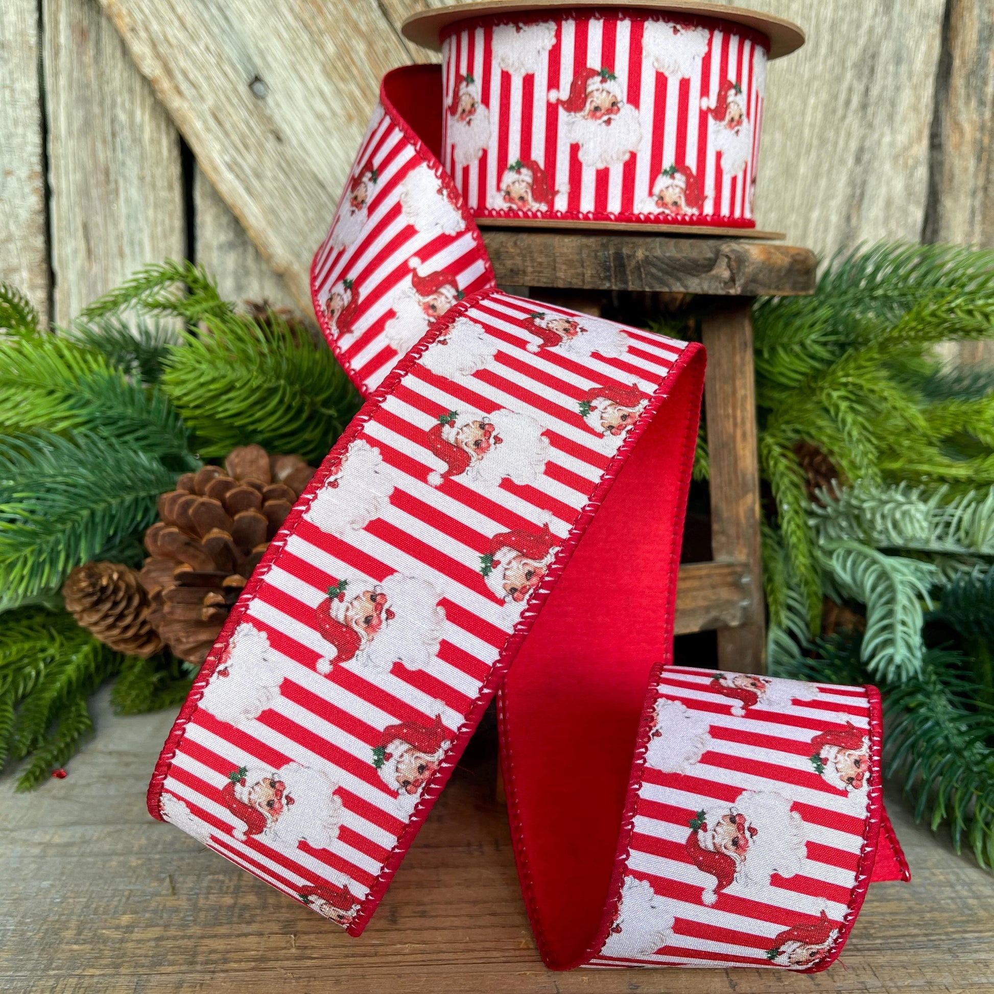 2.5" Vintage Santa Ribbon, Christmas Santa Ribbon, 2.5" x 10yds