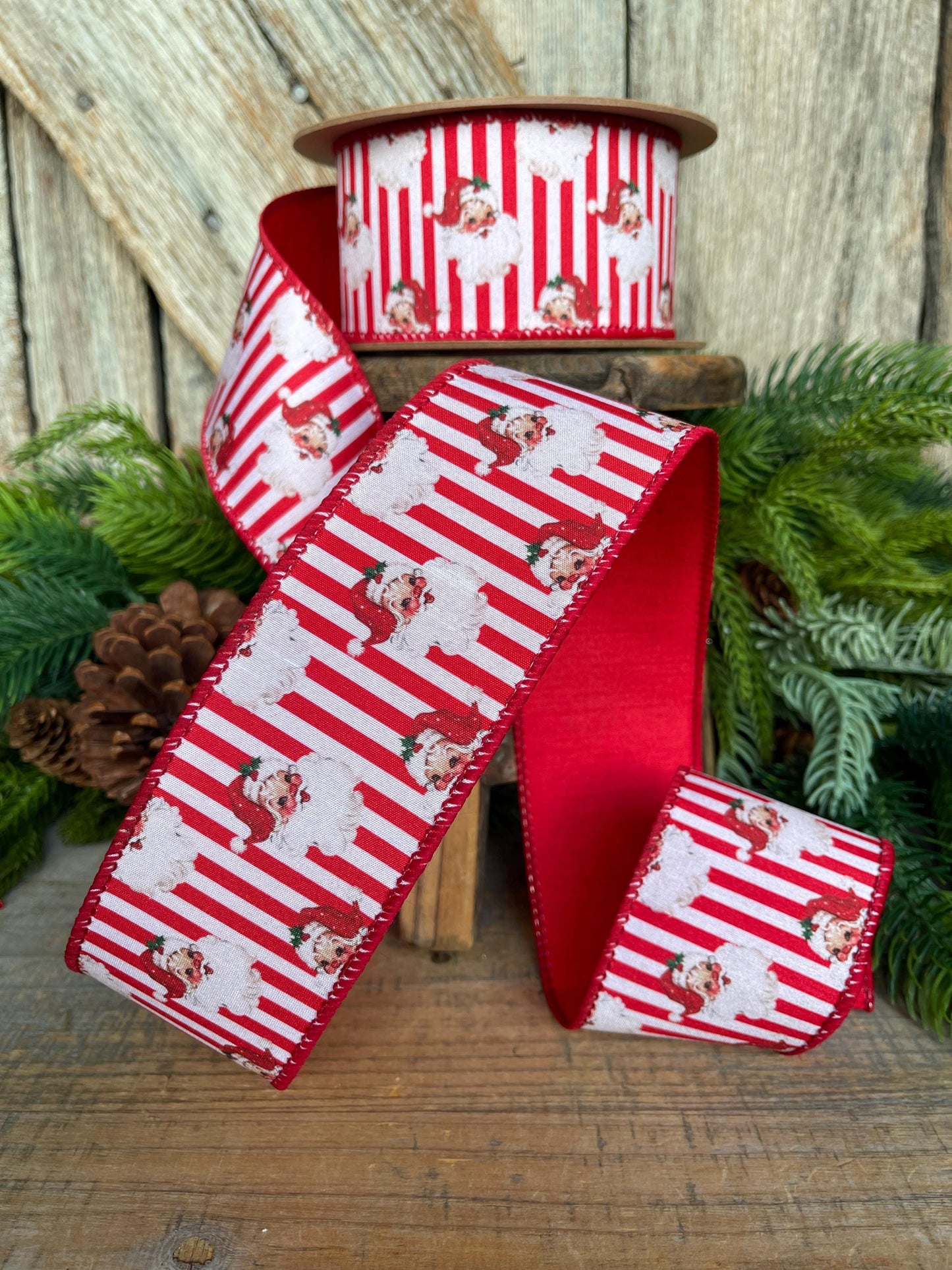 2.5" Vintage Santa Ribbon, Christmas Santa Ribbon, 2.5" x 10yds