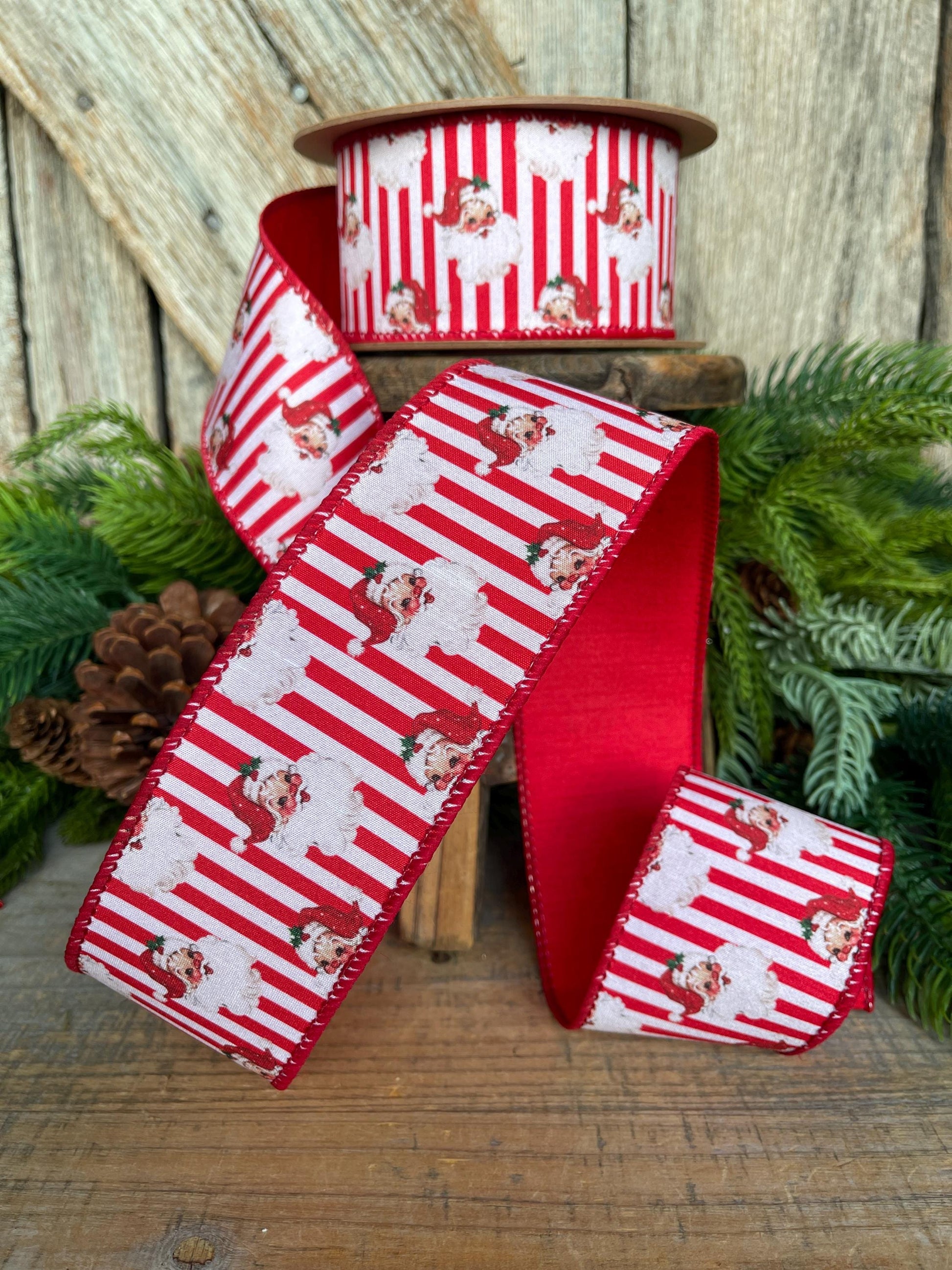 2.5" Vintage Santa Ribbon, Christmas Santa Ribbon, 2.5" x 10yds