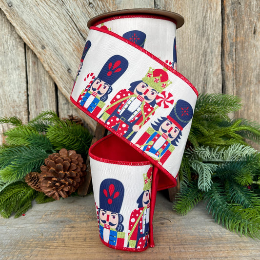 4" Nutcracker Ribbon, Christmas Nutcracker Decor, RIbbon with Nutcrackers