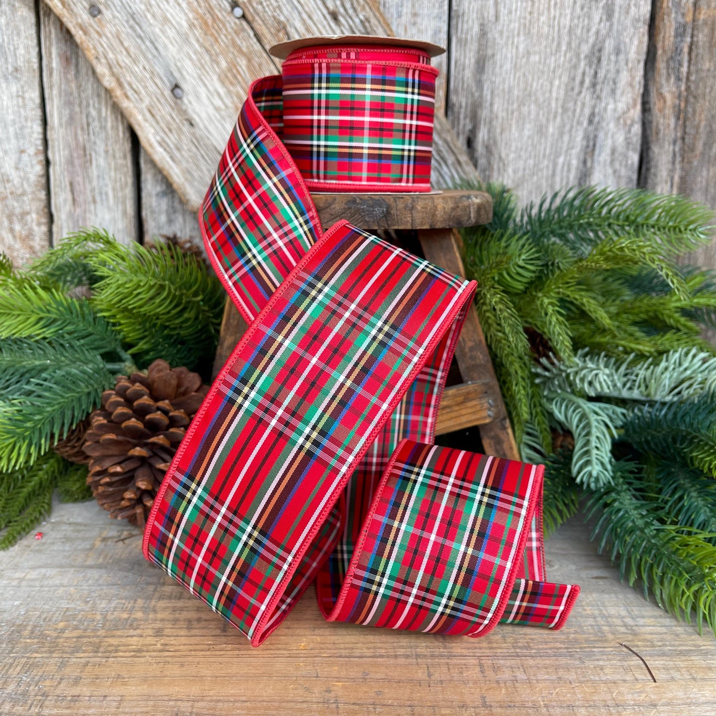 Christmas plaid ribbon, red plaid ribbon, 2.5 inch ribbon