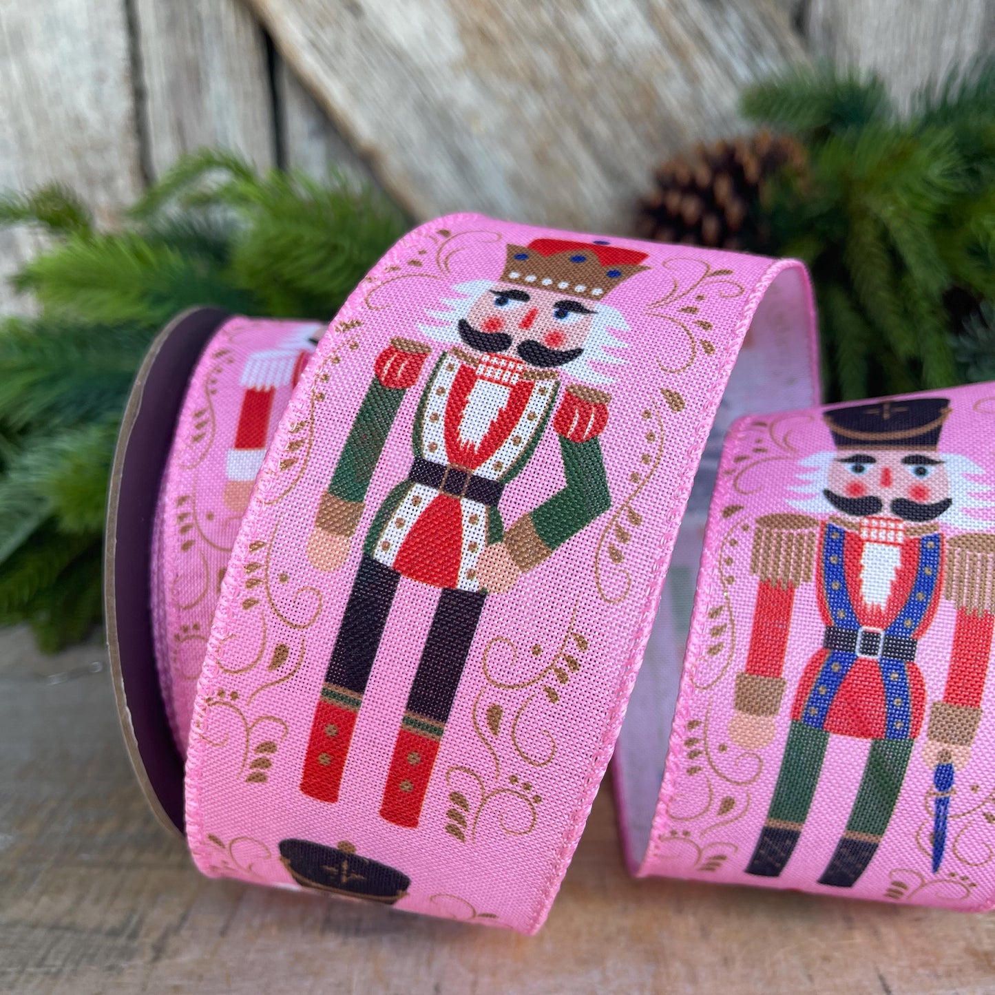 2.5" Pink Nutcracker Ribbon, Pink Ribbon, Pink christmas Ribbon