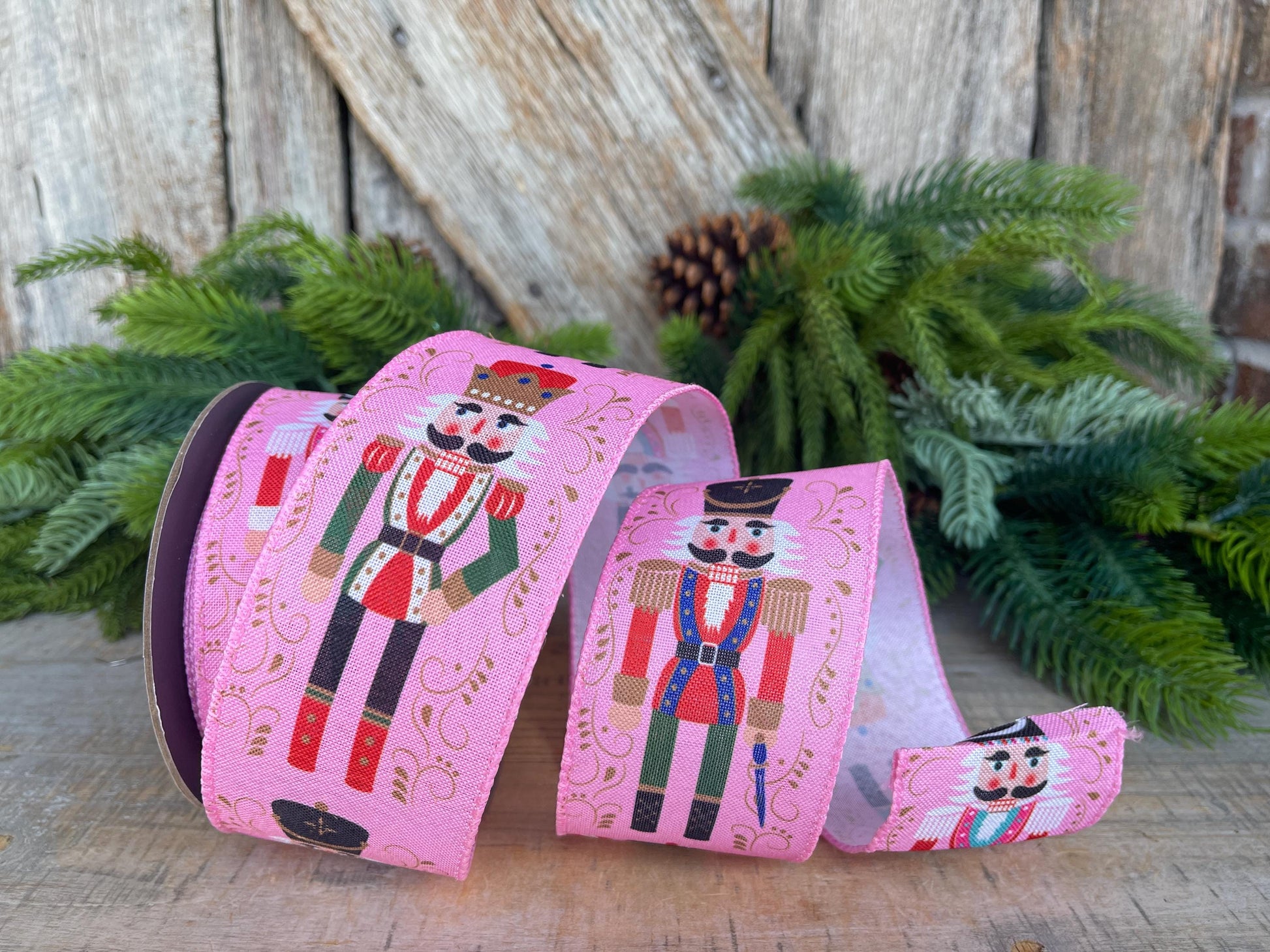 2.5" Pink Nutcracker Ribbon, Pink Ribbon, Pink christmas Ribbon