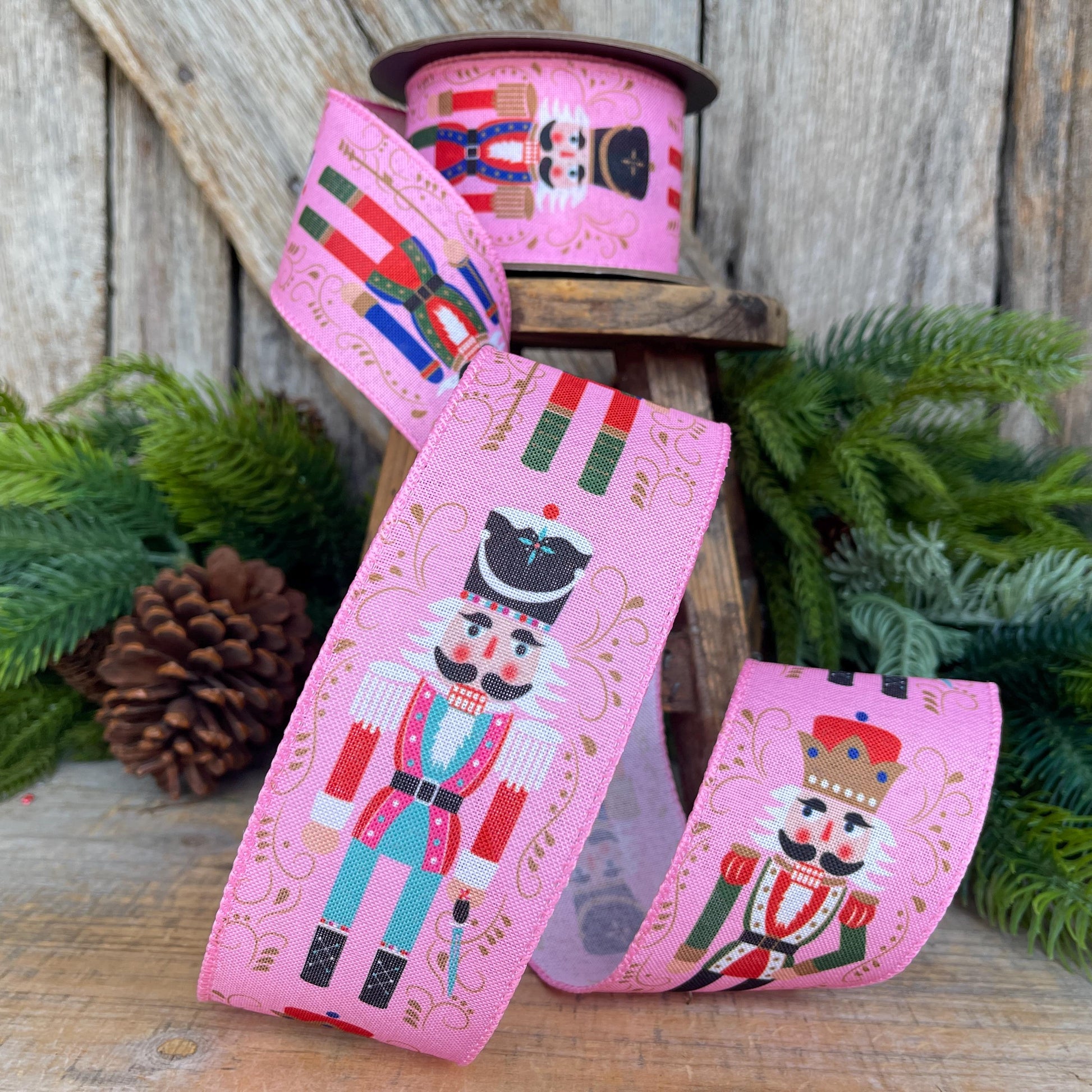 2.5" Pink Nutcracker Ribbon, Pink Ribbon, Pink christmas Ribbon