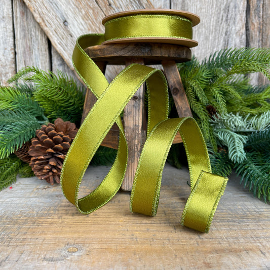 1" Moss Satin Ribbon, Christmas Ribbon, Shimmer Satin Ribbon