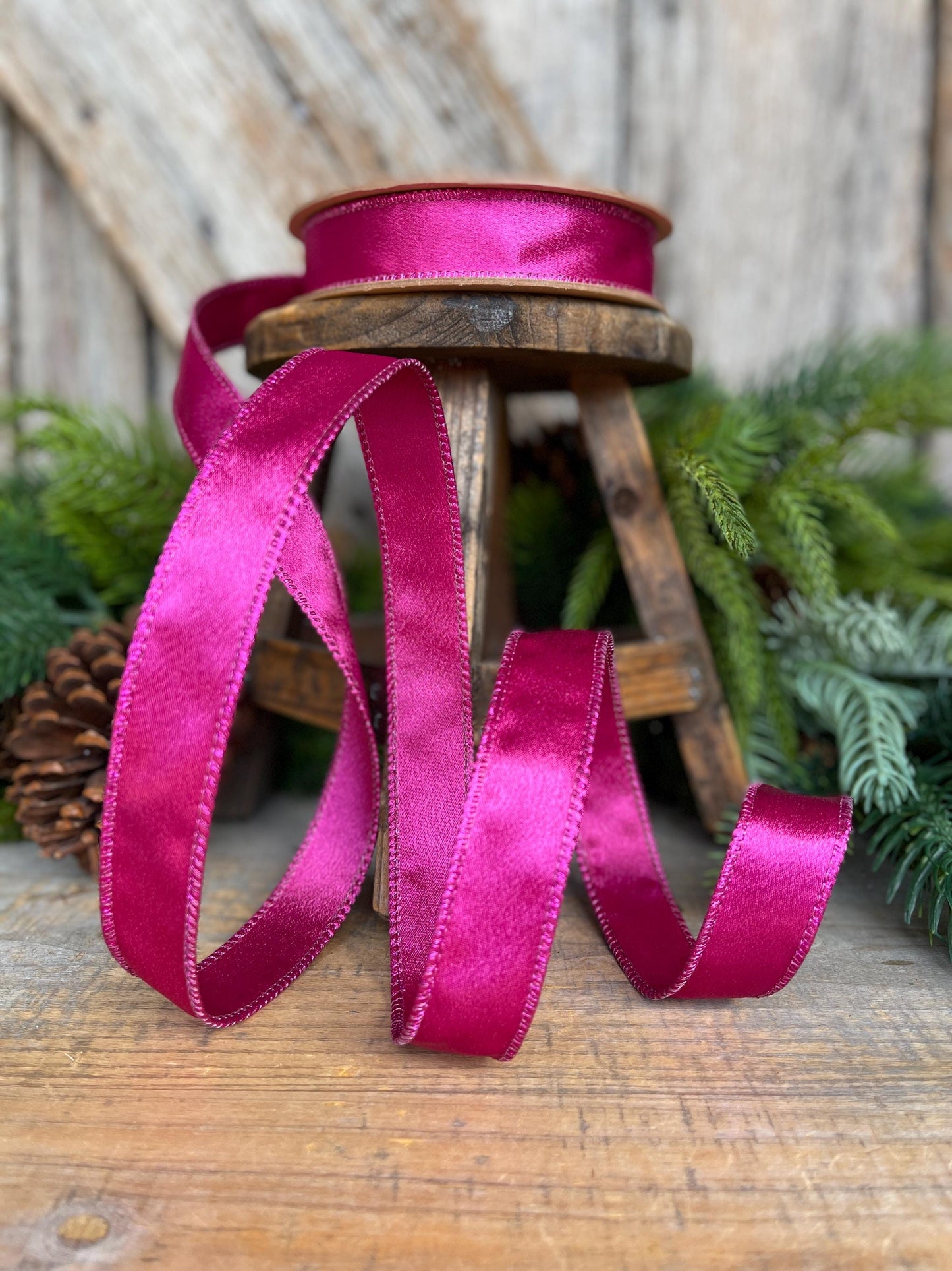 1" Hot Pink Satin Ribbon, Christmas Ribbon, Shimmer Satin Ribbon