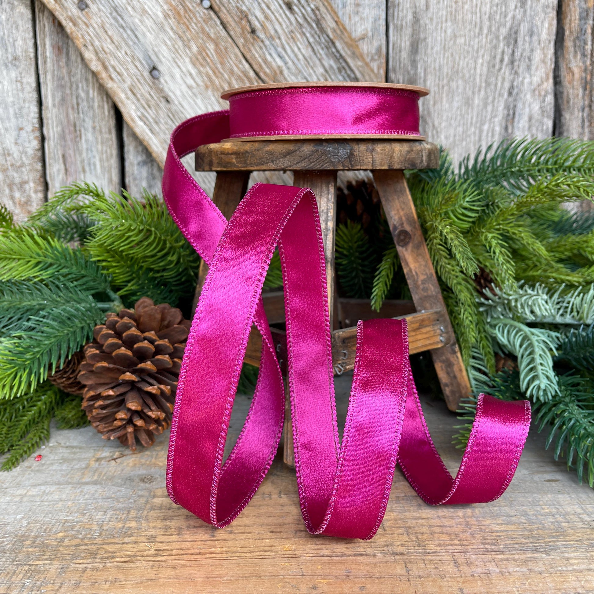 1" Hot Pink Satin Ribbon, Christmas Ribbon, Shimmer Satin Ribbon