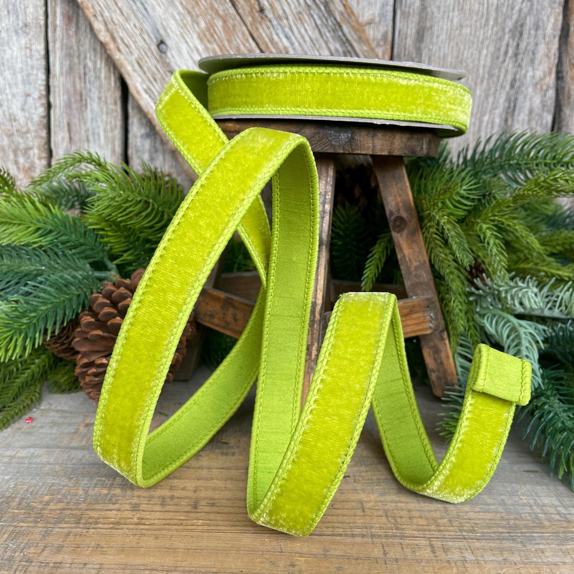 1" Apple Green Velvet Ribbon, Farrisilk Ribbon, Velvet RIbbon