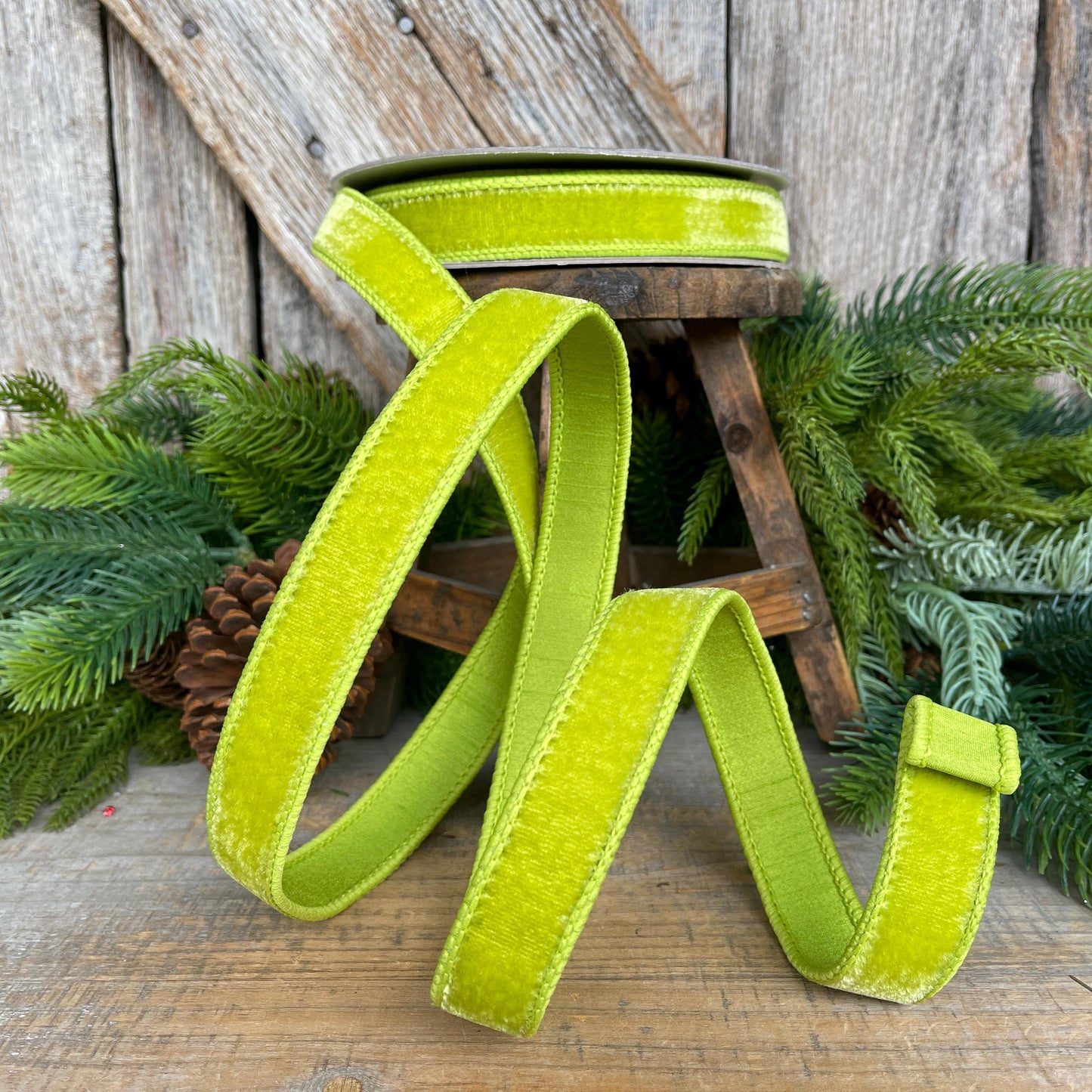 1" Apple Green Velvet Ribbon, Farrisilk Ribbon, Velvet RIbbon