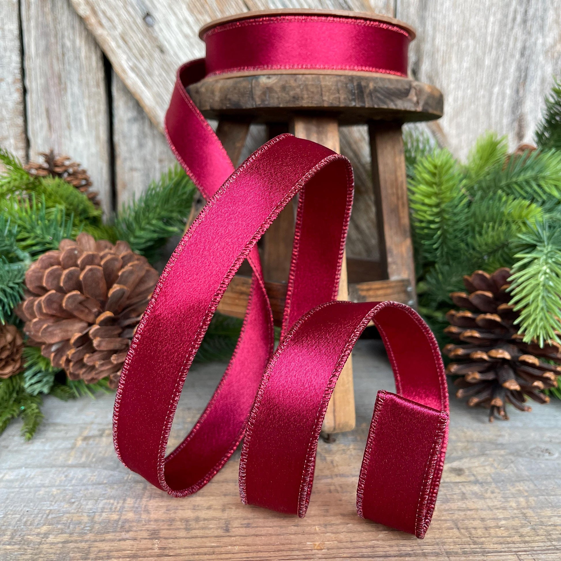 1" Wine Burgundy Satin Ribbon, Christmas Ribbon, Shimmer Satin Ribbon
