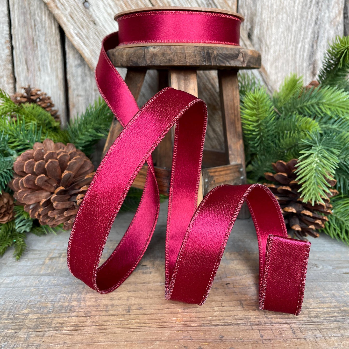 1" Wine Burgundy Satin Ribbon, Christmas Ribbon, Shimmer Satin Ribbon