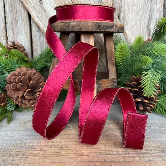 1" Wine Burgundy Satin Ribbon, Christmas Ribbon, Shimmer Satin Ribbon