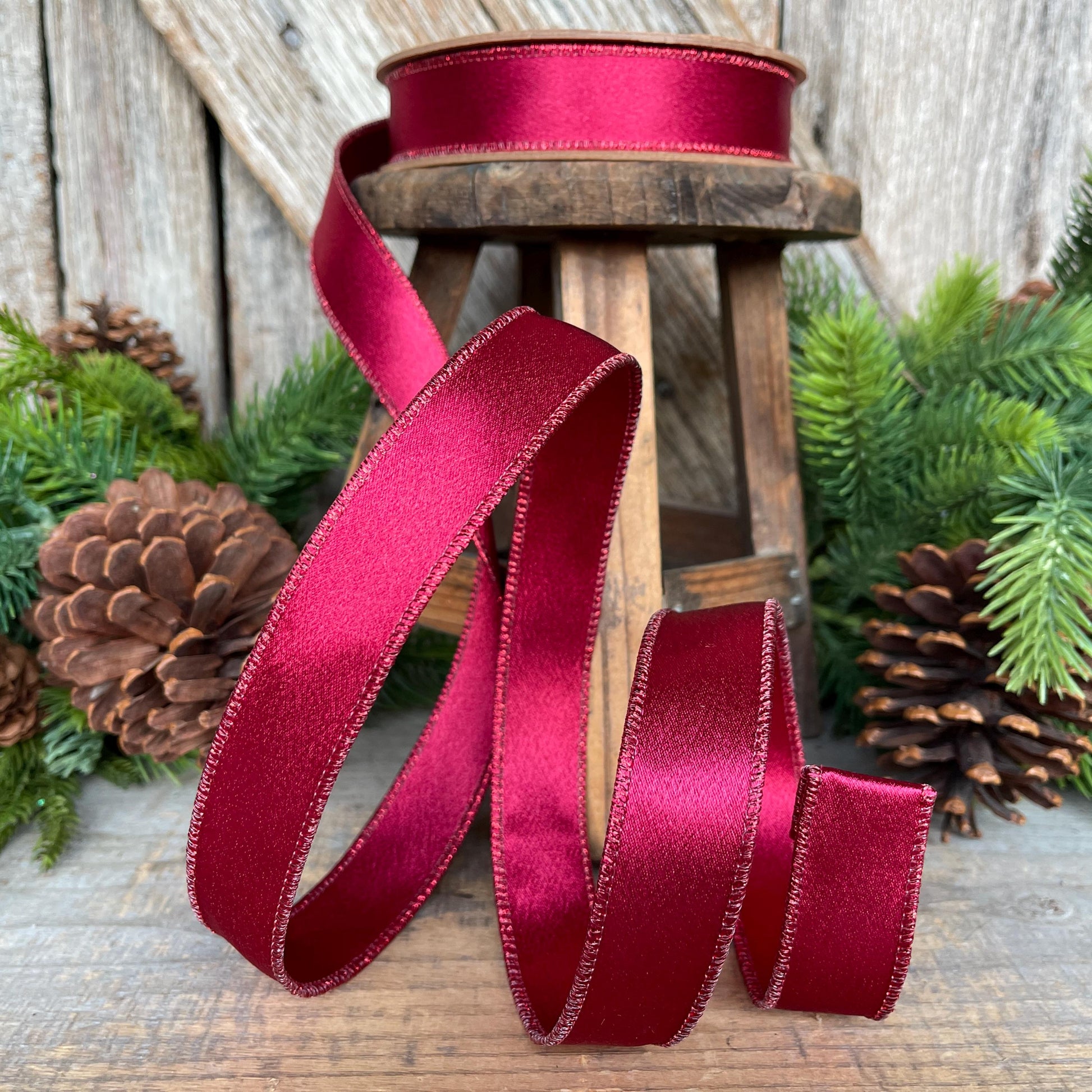 1" Wine Burgundy Satin Ribbon, Christmas Ribbon, Shimmer Satin Ribbon