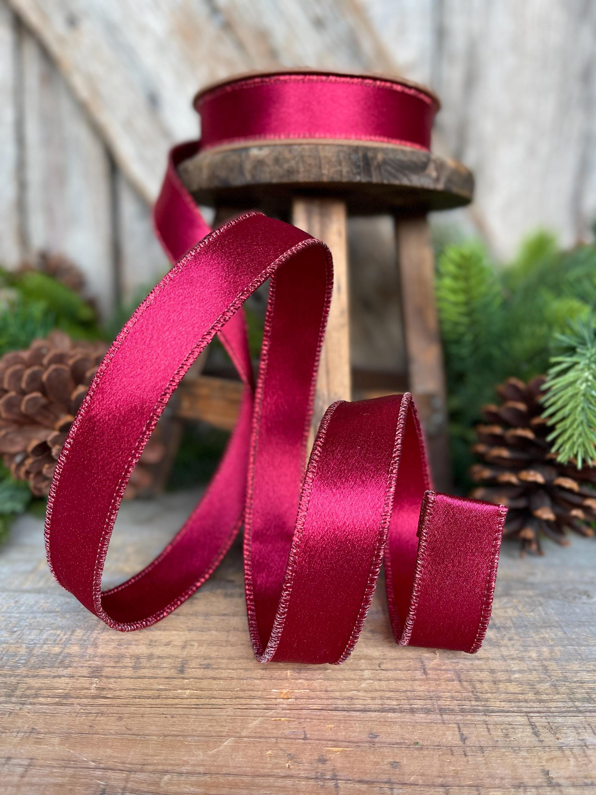 1" Wine Burgundy Satin Ribbon, Christmas Ribbon, Shimmer Satin Ribbon