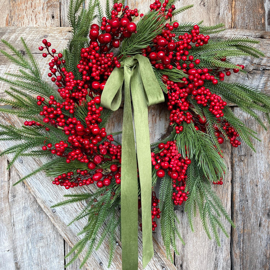 24" Christmas Red Berry Wreath, Cranberry Wreath, Red Wreath