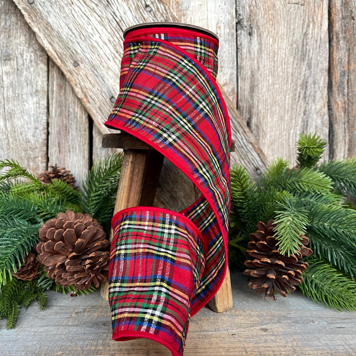4" Traditional CHristmas Plaid, RIbbon for Treee, Red Christmas Plaid Ribbon