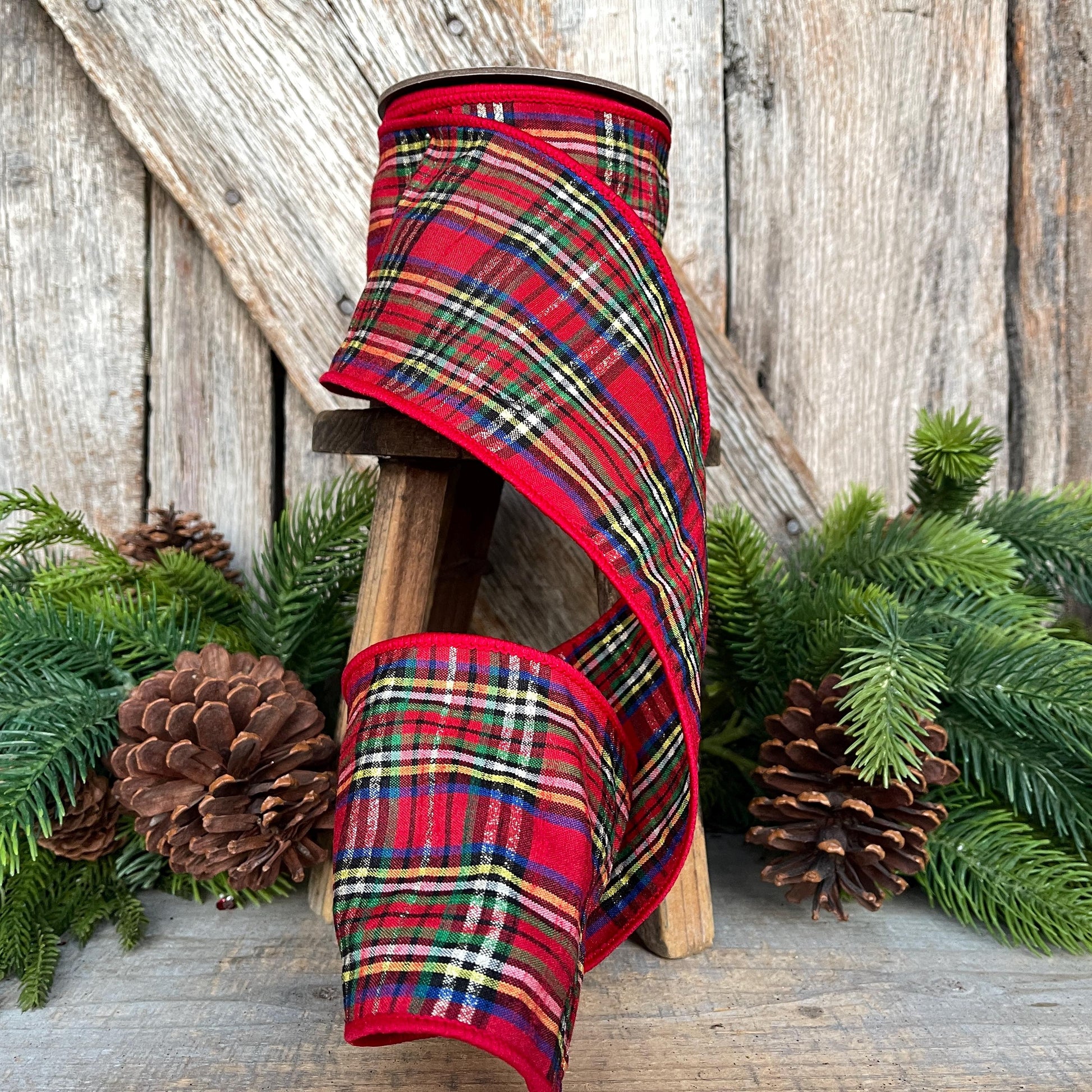 4" Traditional CHristmas Plaid, RIbbon for Treee, Red Christmas Plaid Ribbon