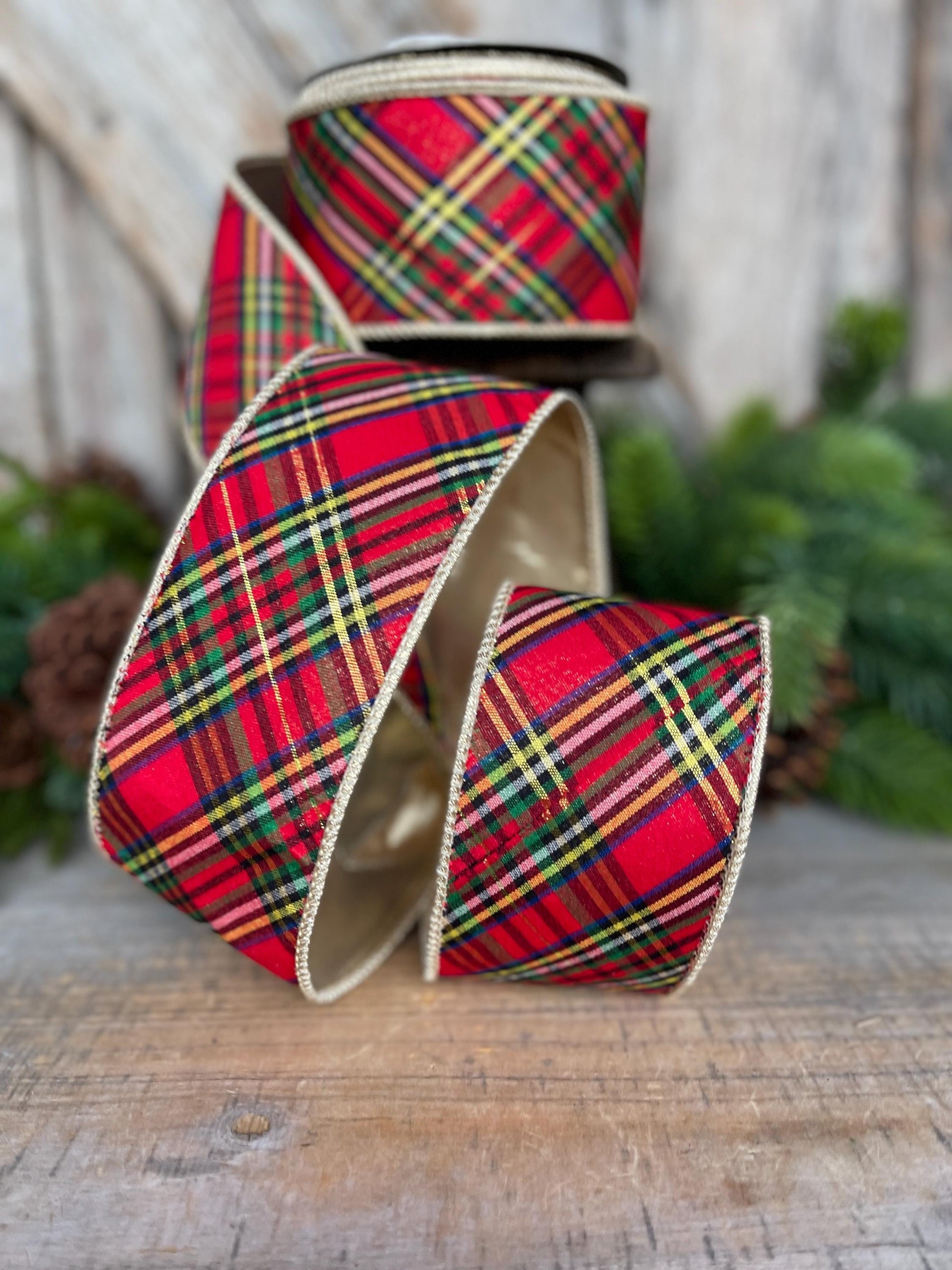 2.5" Traditional CHristmas Plaid, Wired Ribbon, Red Blue Chirstmas Plaid RIbbon, RIbbon for Treee, Christmas Plaid