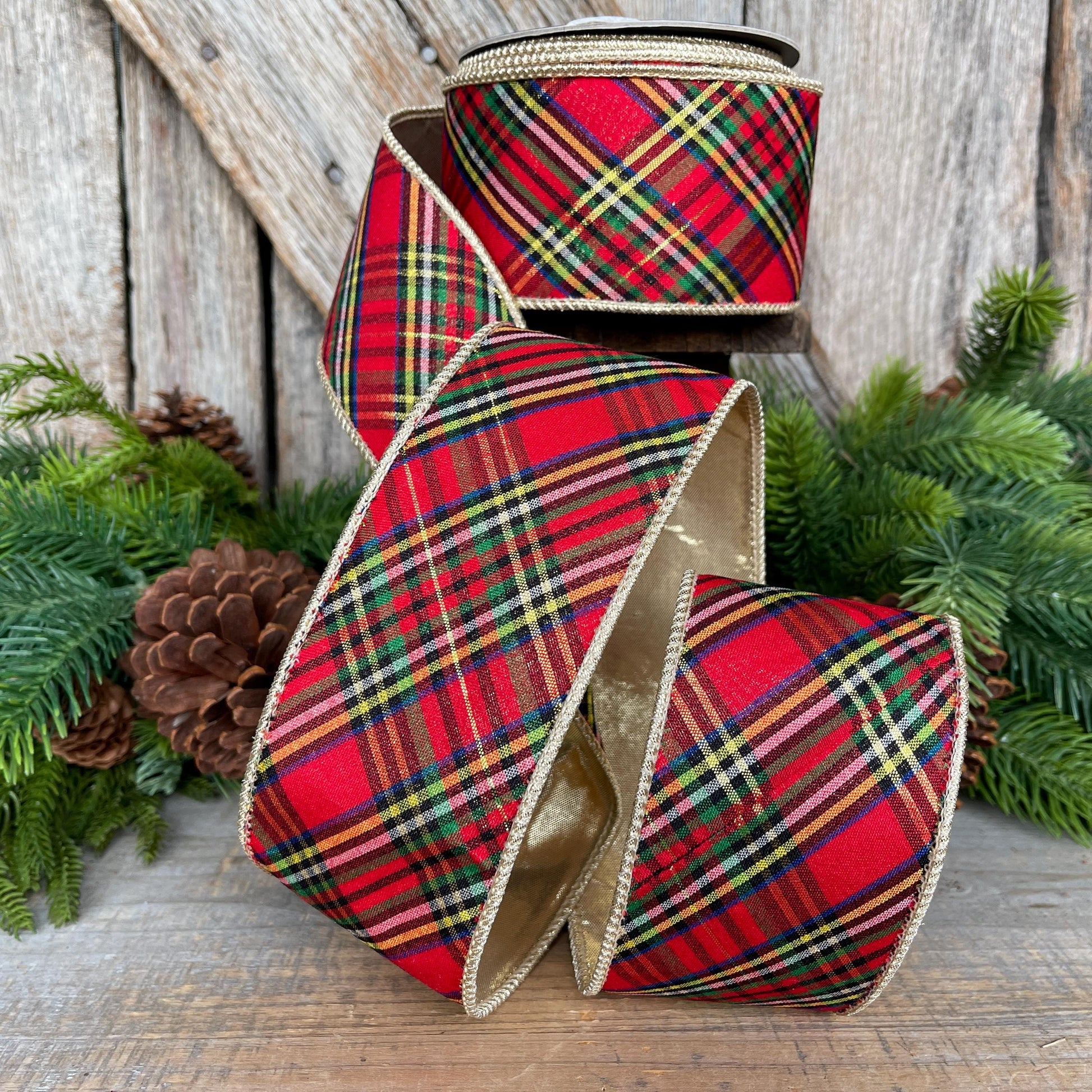 2.5" Traditional CHristmas Plaid, Wired Ribbon, Red Blue Chirstmas Plaid RIbbon, RIbbon for Treee, Christmas Plaid