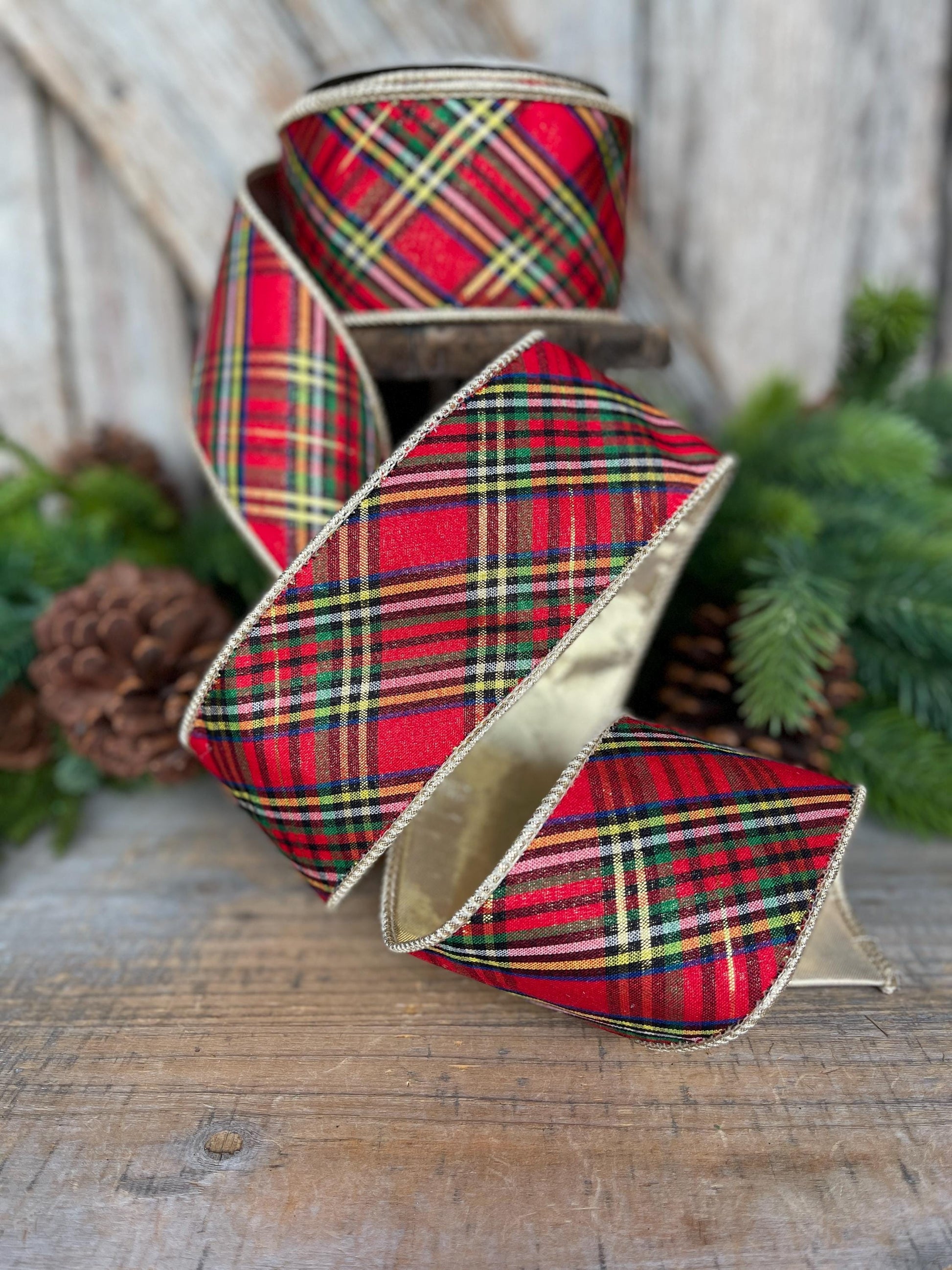 2.5" Traditional CHristmas Plaid, Wired Ribbon, Red Blue Chirstmas Plaid RIbbon, RIbbon for Treee, Christmas Plaid