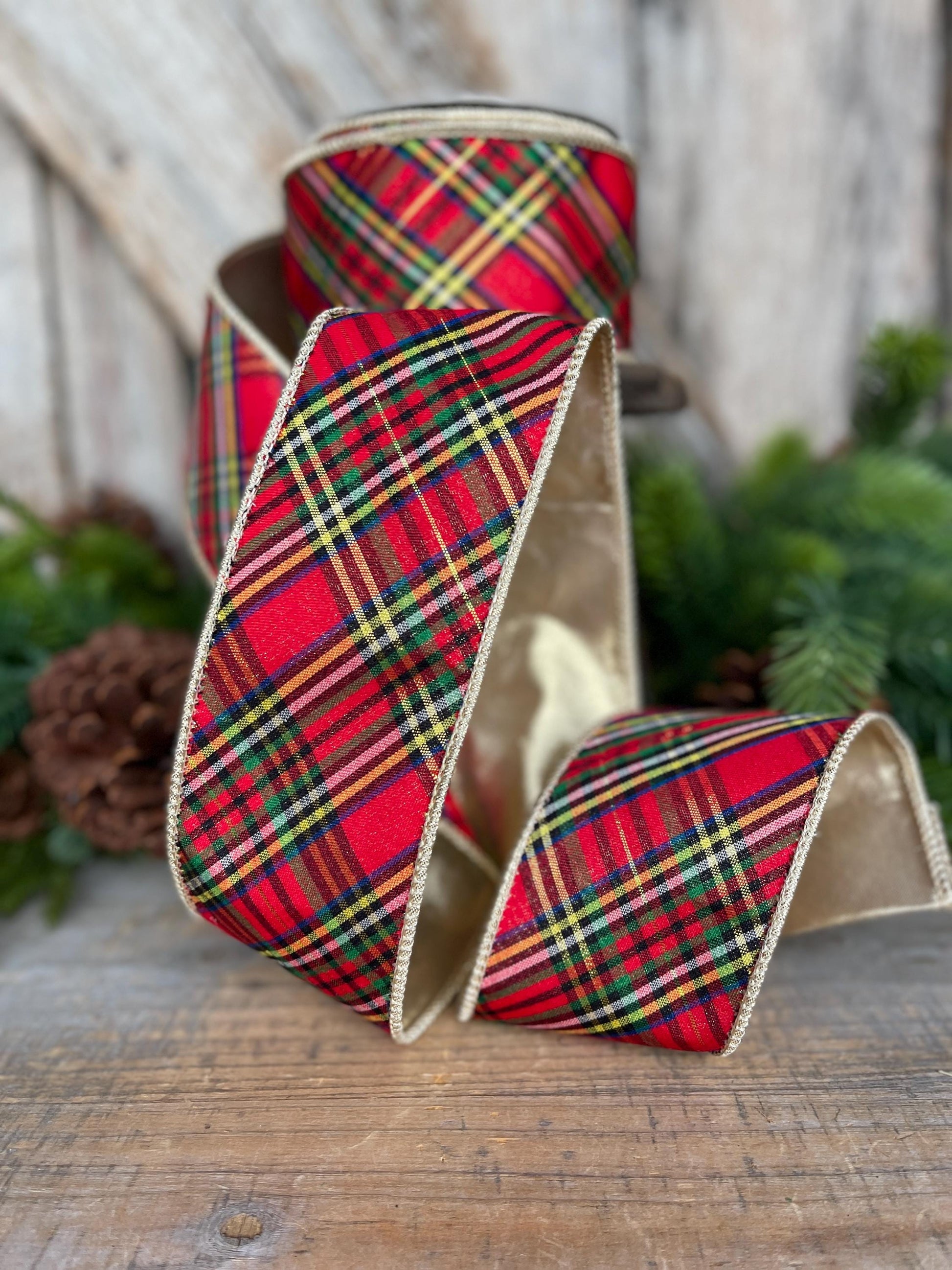 2.5" Traditional CHristmas Plaid, Wired Ribbon, Red Blue Chirstmas Plaid RIbbon, RIbbon for Treee, Christmas Plaid