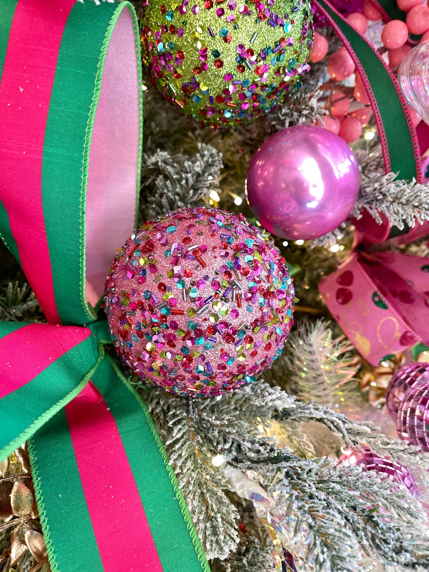 4" Pink Ornament, Pink Speckle Ornament, Farrisilk Ornament