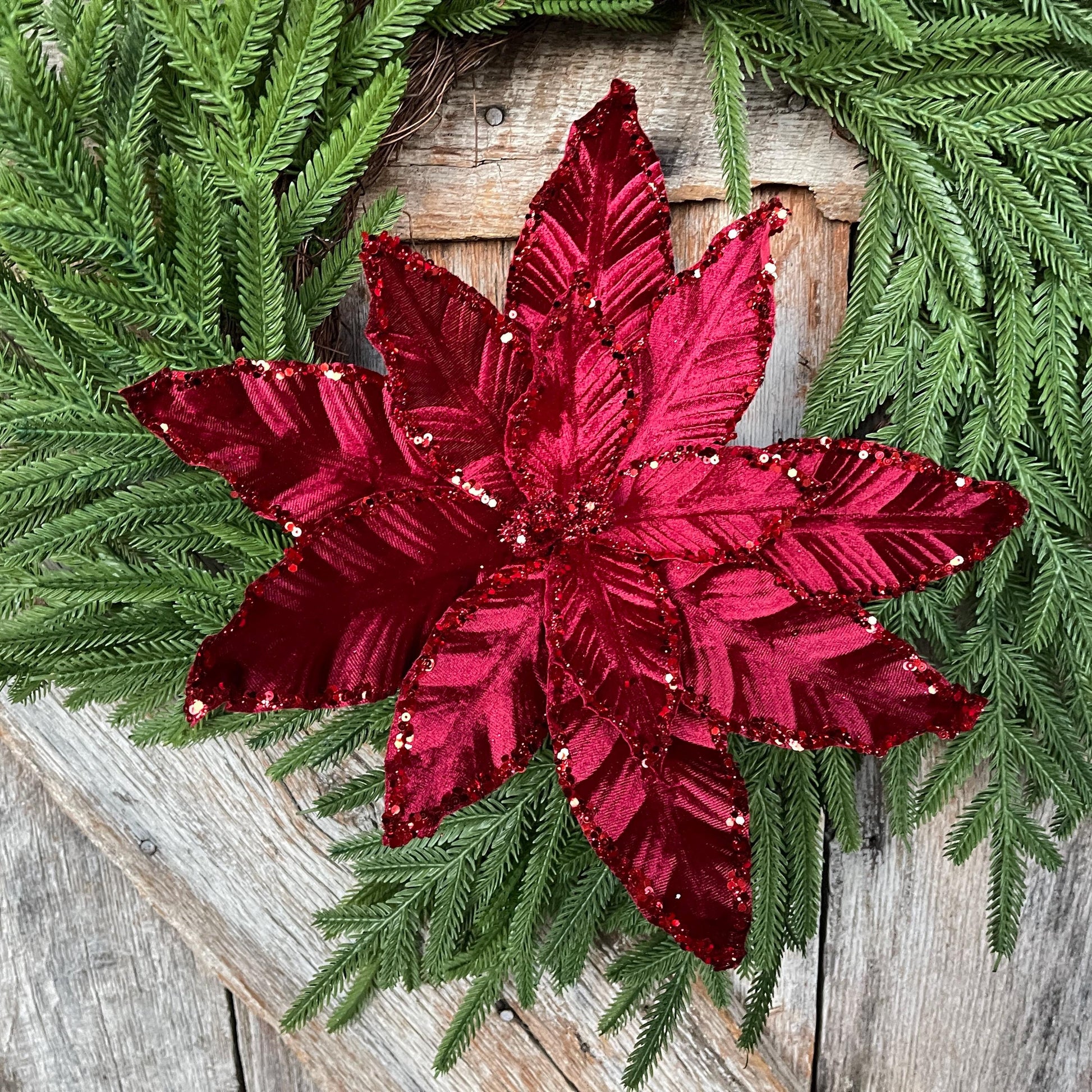 Burgundy Velvet Poinsettia - Christmas Tree Floral Decor