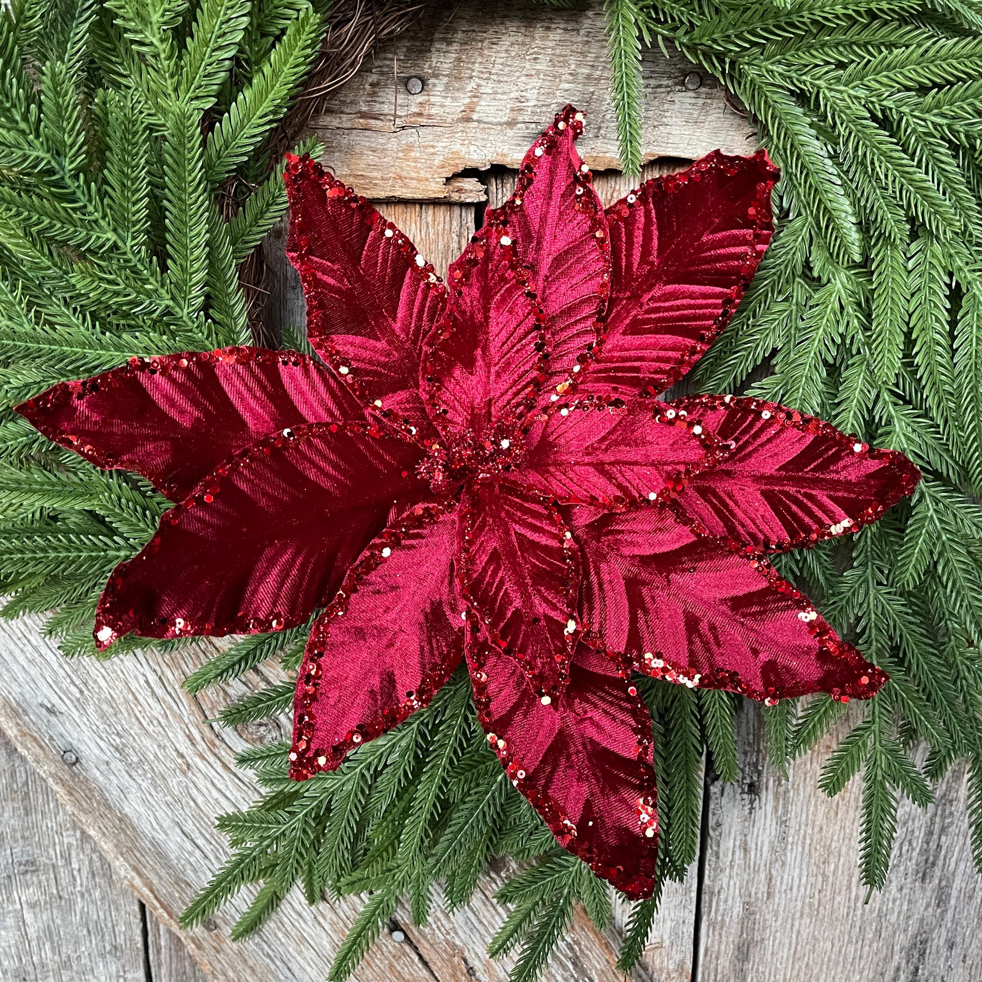 Burgundy Velvet Poinsettia - Christmas Tree Floral Decor