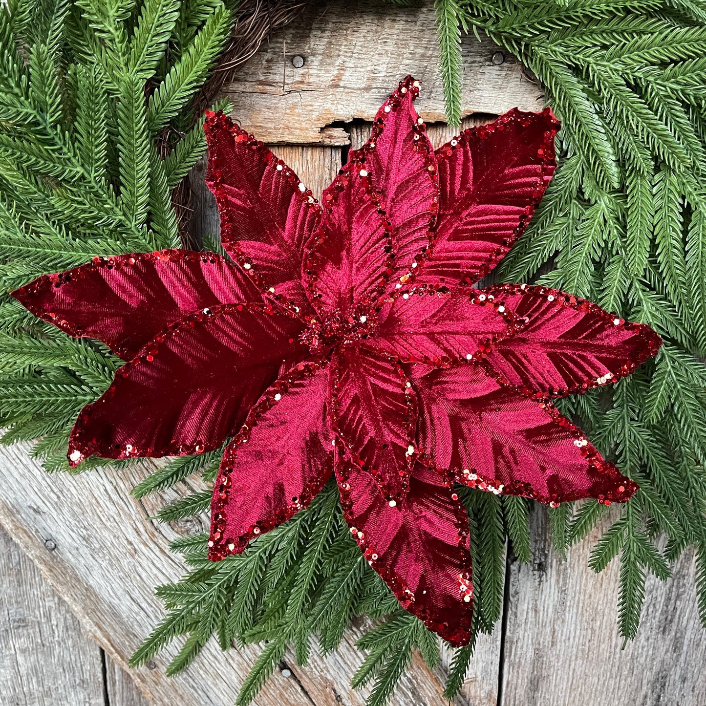 Burgundy Velvet Poinsettia - Christmas Tree Floral Decor