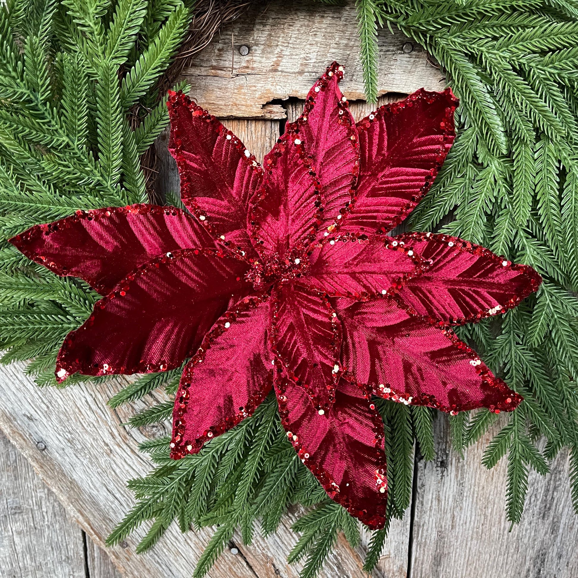Burgundy Velvet Poinsettia - Christmas Tree Floral Decor