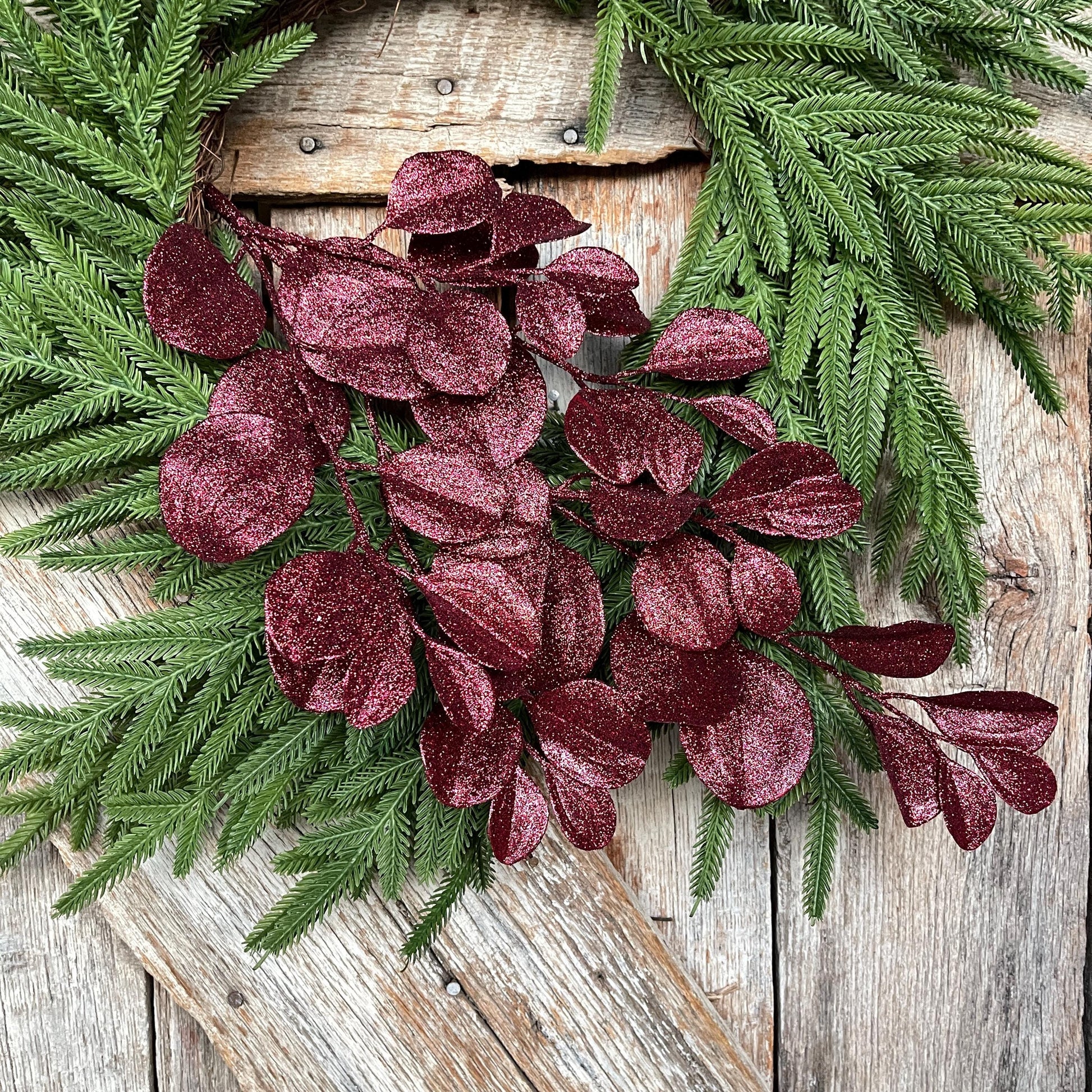 24" Burgundy Bay Leaf Glitter Spray, Burgundy Maroon Leaf Spray, Fall Leaf Spray
