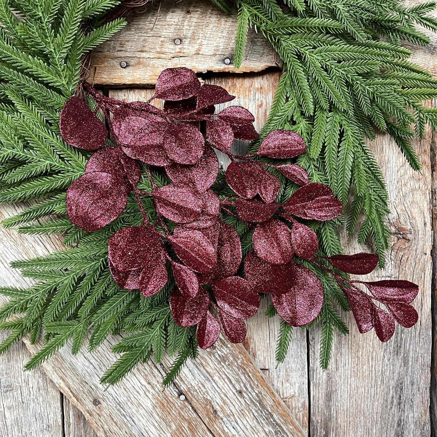 24" Burgundy Bay Leaf Glitter Spray, Burgundy Maroon Leaf Spray, Fall Leaf Spray